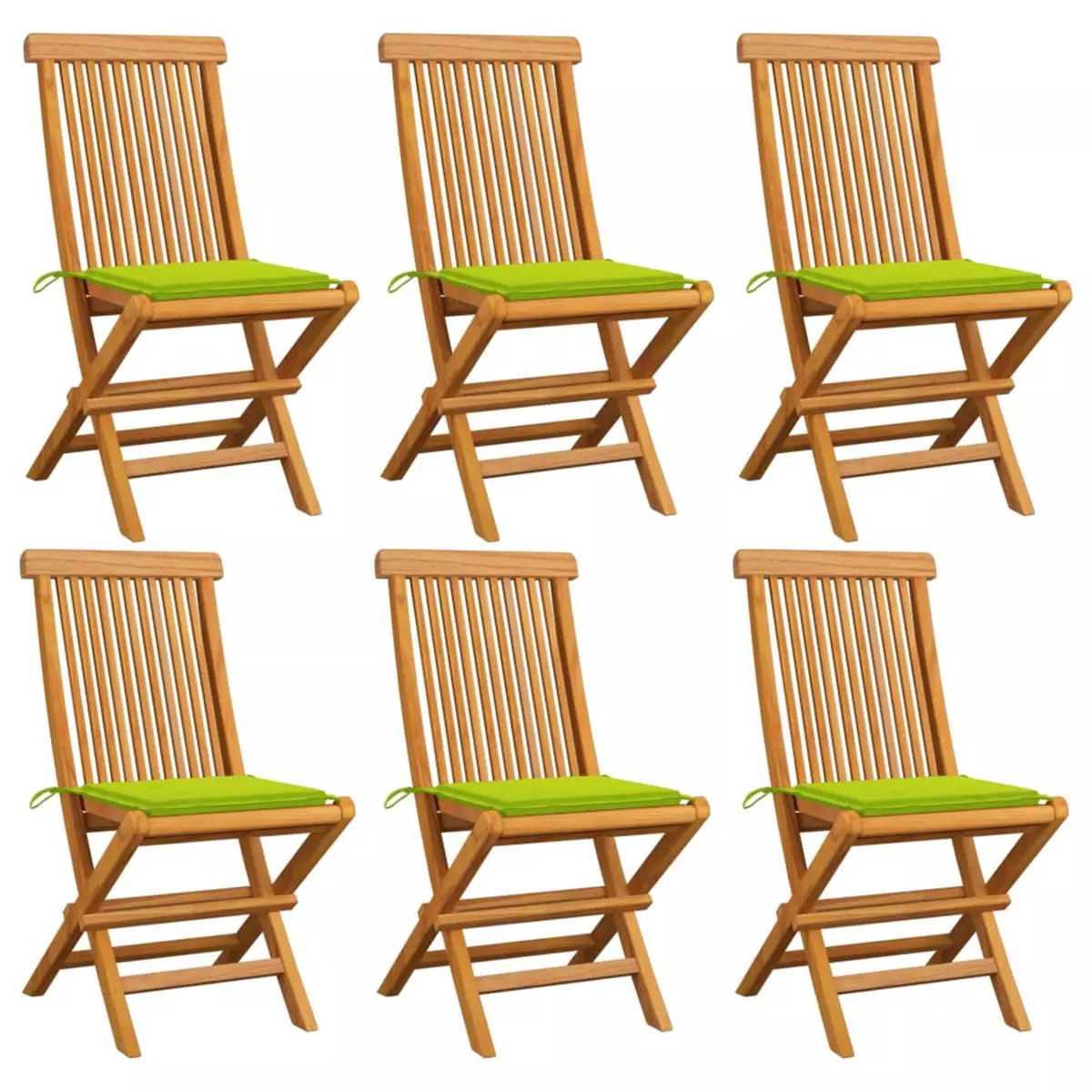 VIDAXL Chaises de jardin avec coussins vert vif 6 pcs Bois de teck