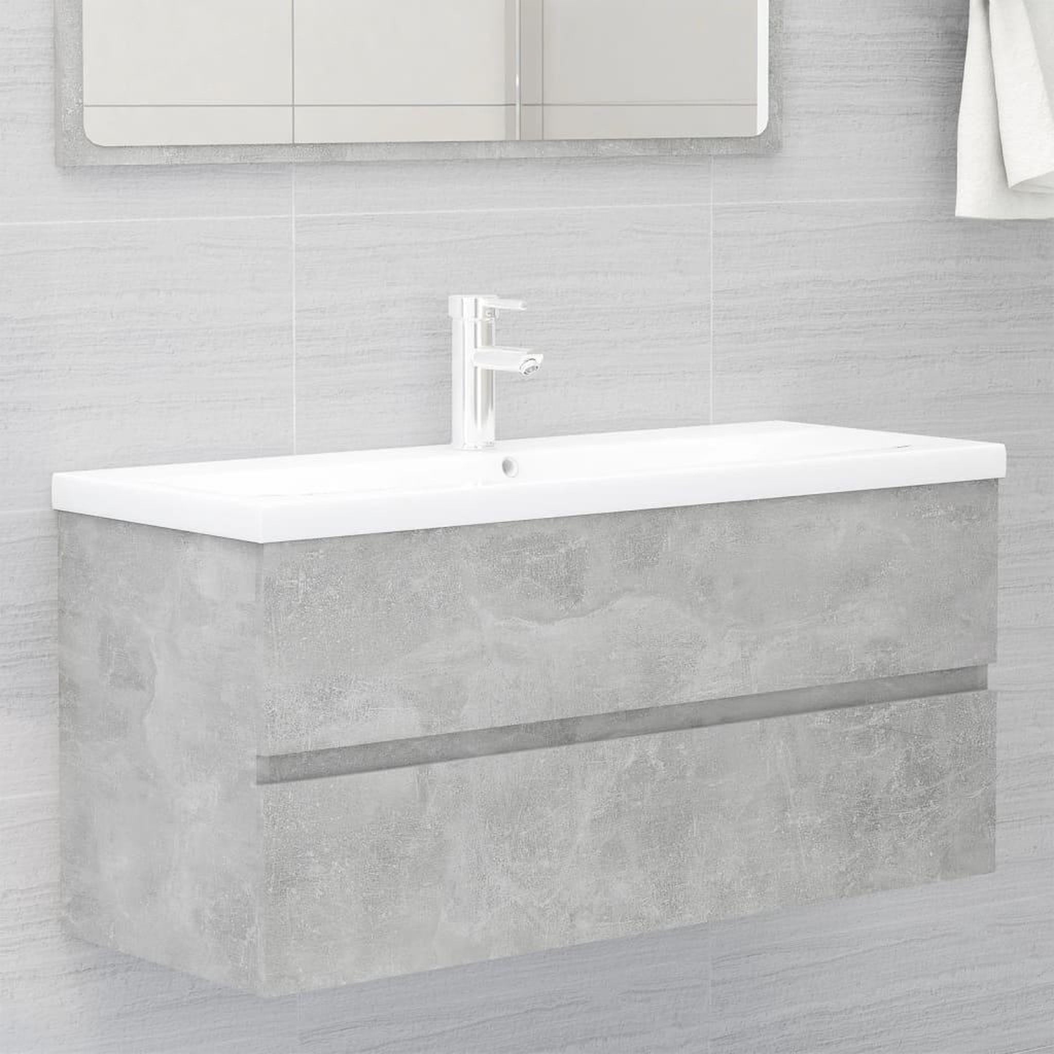 Voir la diapositive 1 : VIDAXL Armoire d'evier avec lavabo integre Gris beton Agglomere