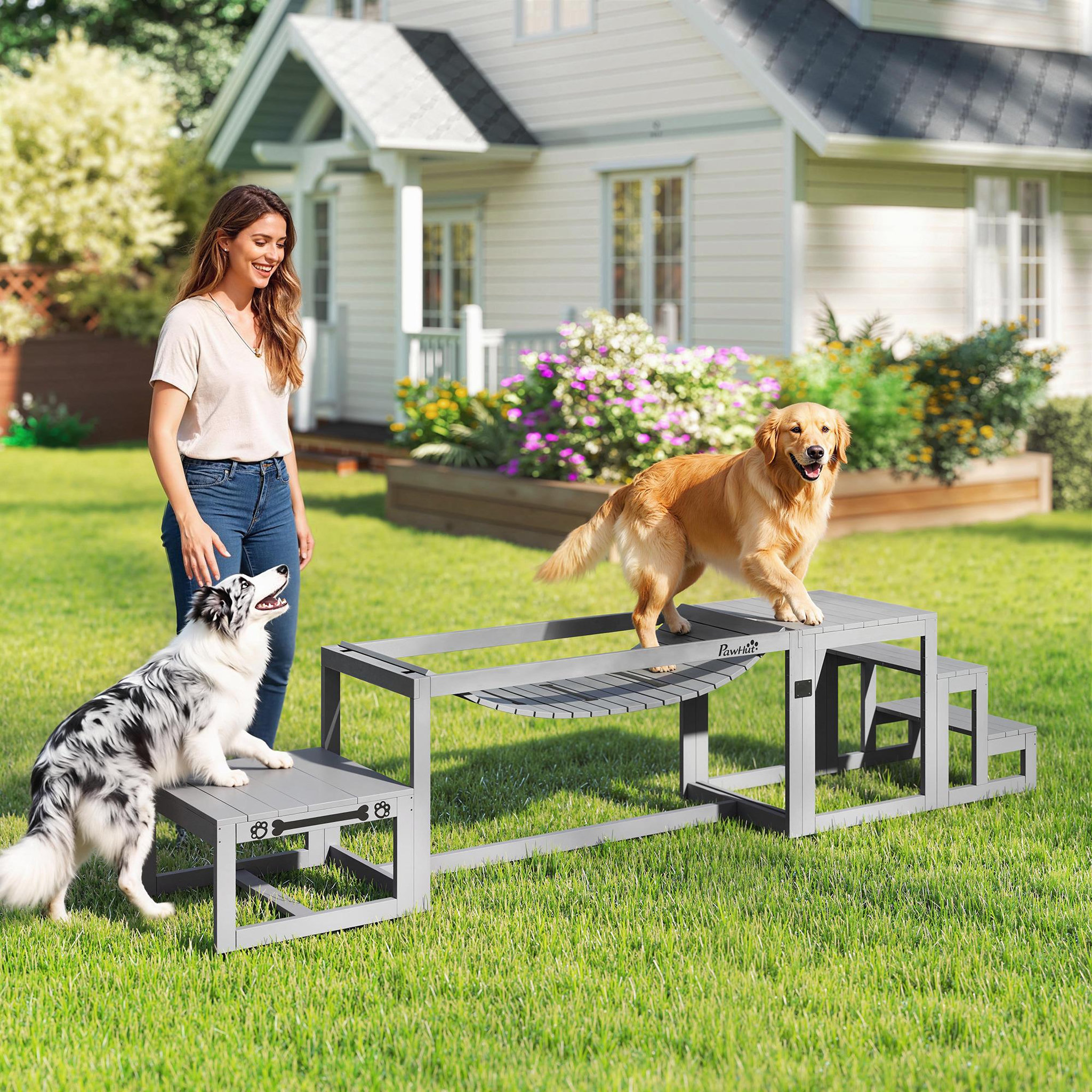 Voir la diapositive 4 : PAWHUT Passerelle agility chiens - passerelle pour parcours canins d'agility - bois de sapin gris