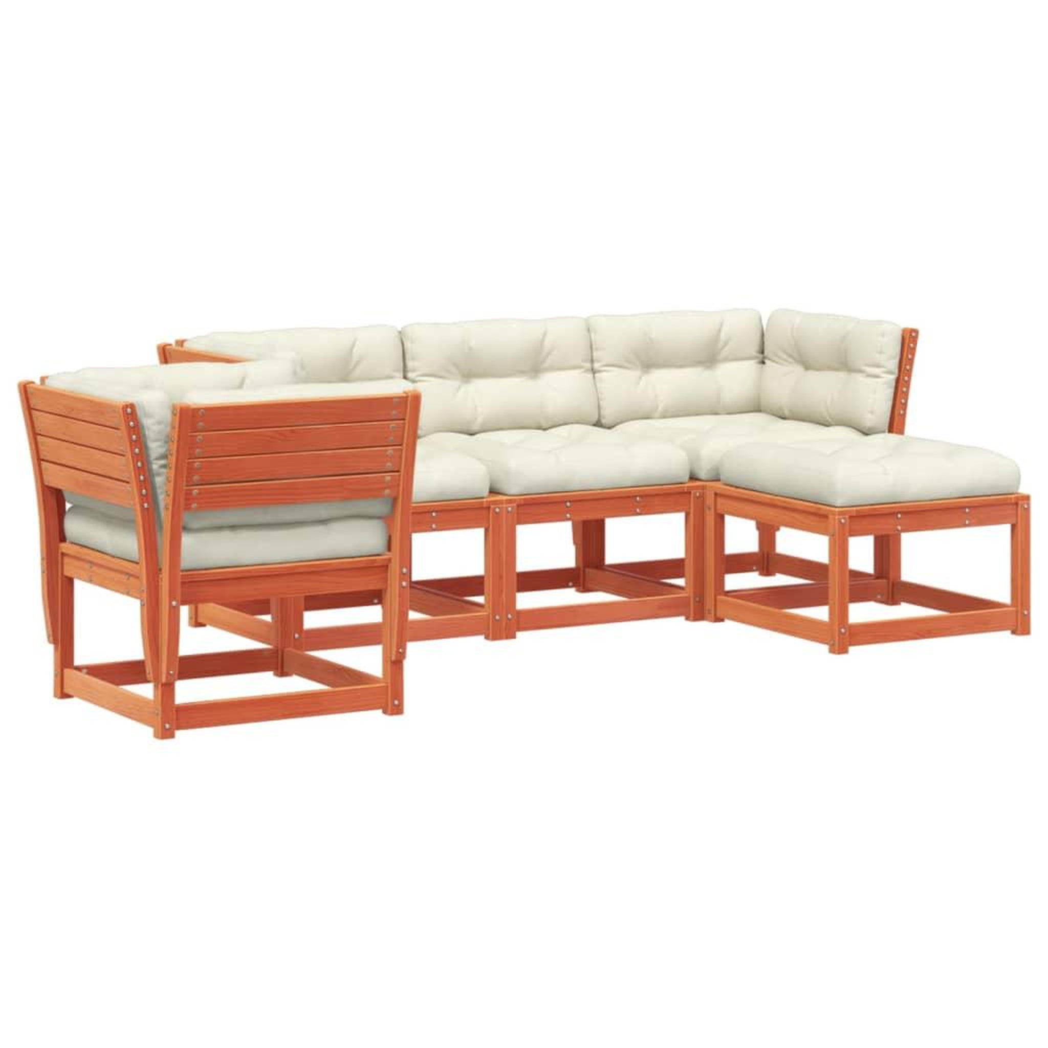 Voir la diapositive 2 : VIDAXL Salon de jardin 5 pcs avec coussins cire marron bois pin massif