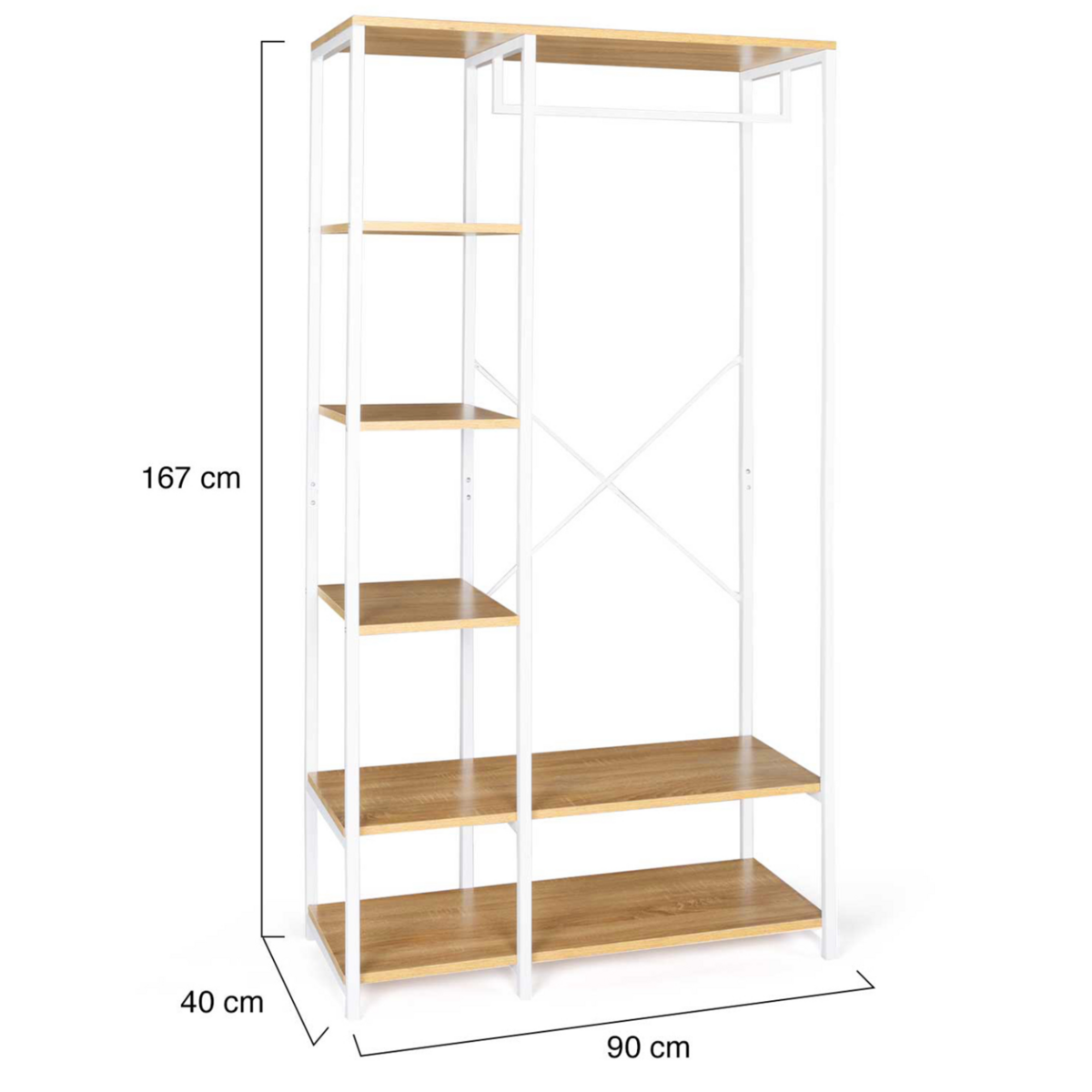 ID MARKET Dressing penderie étagères L. 90 cm DETROIT design industriel bois et métal blanc