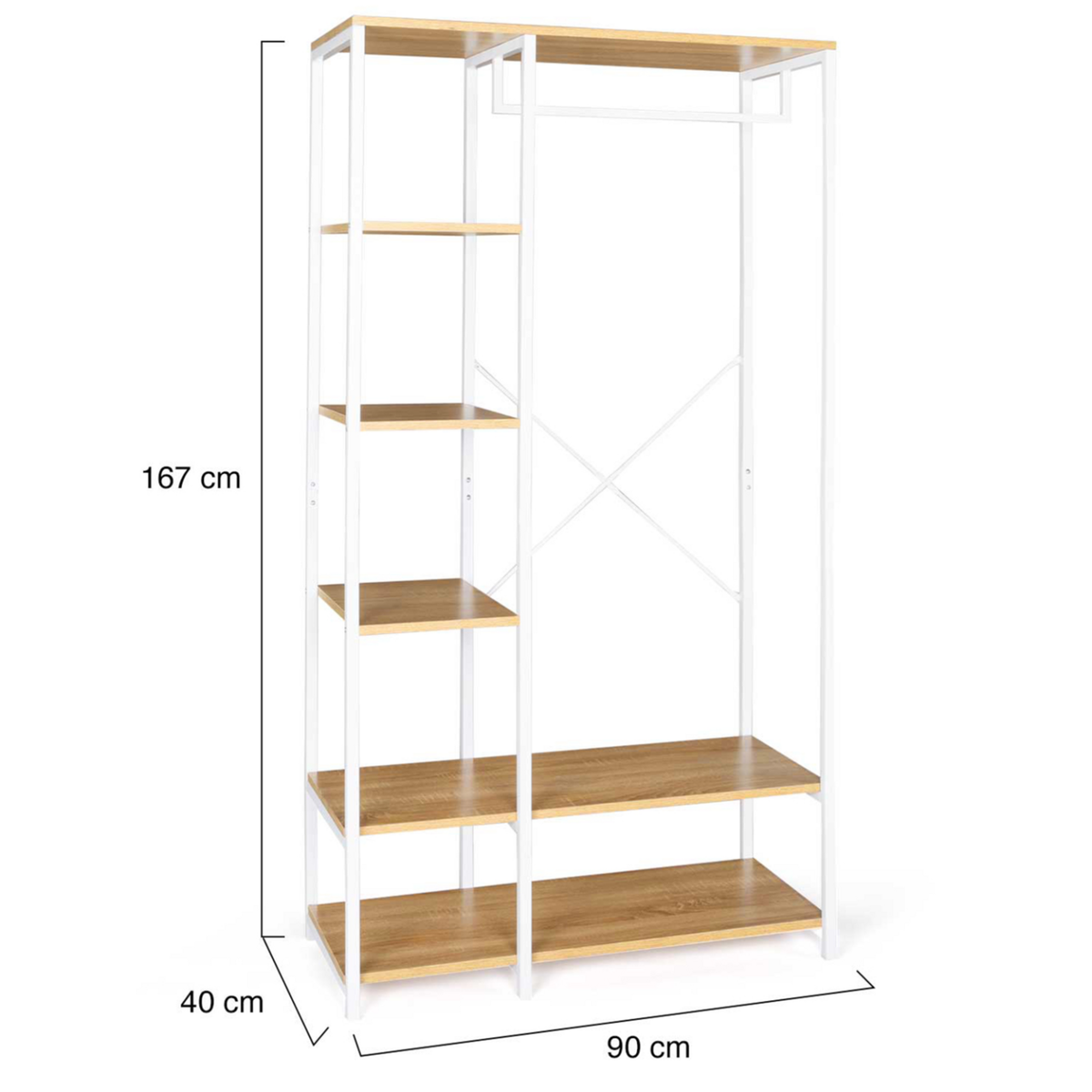 ID MARKET Dressing penderie étagères L. 90 cm DETROIT design industriel bois et métal blanc