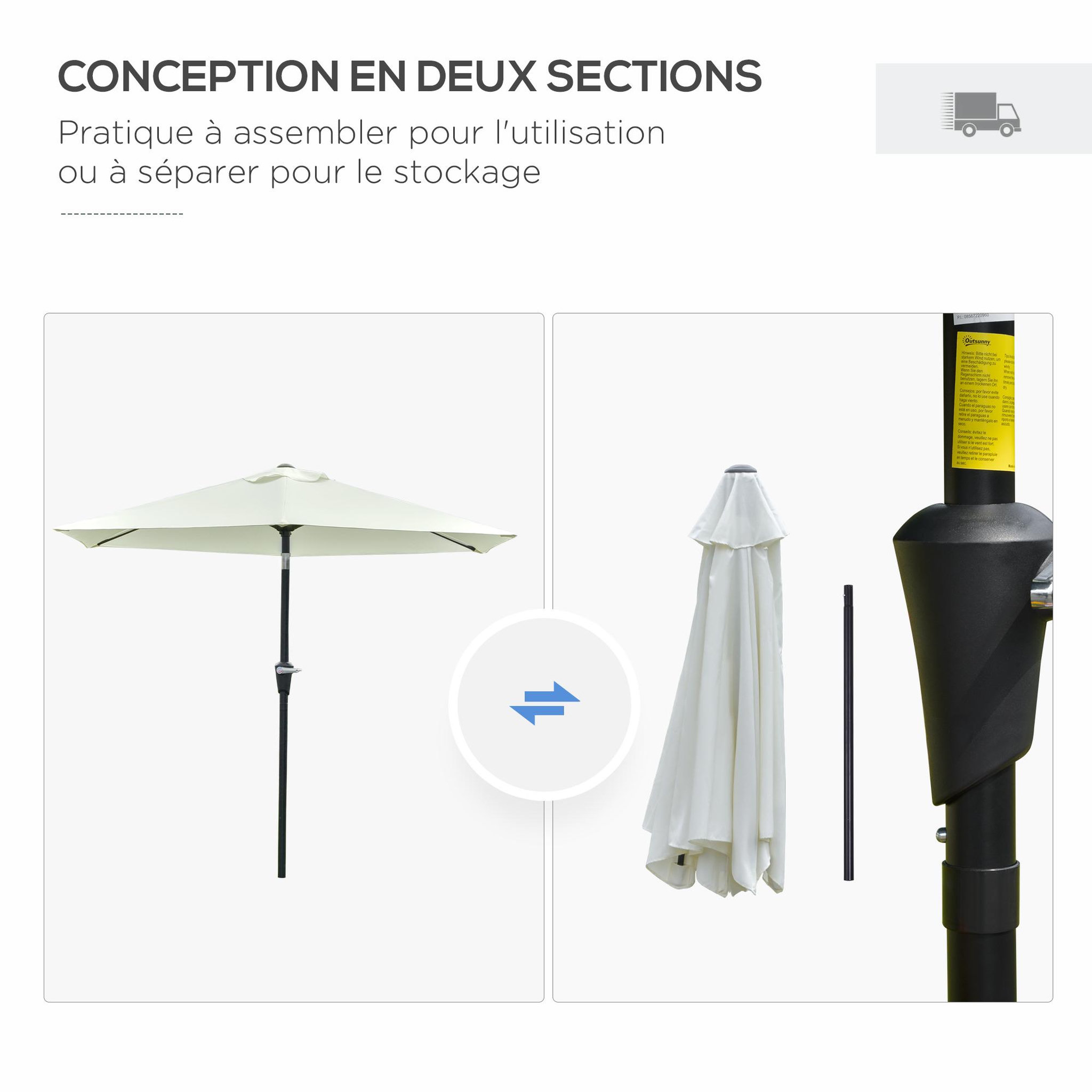 Voir la diapositive 6 : OUTSUNNY Parasol hexagonal inclinable dim. Ø 2,3 x 2,16H m métal polyester haute densité crème