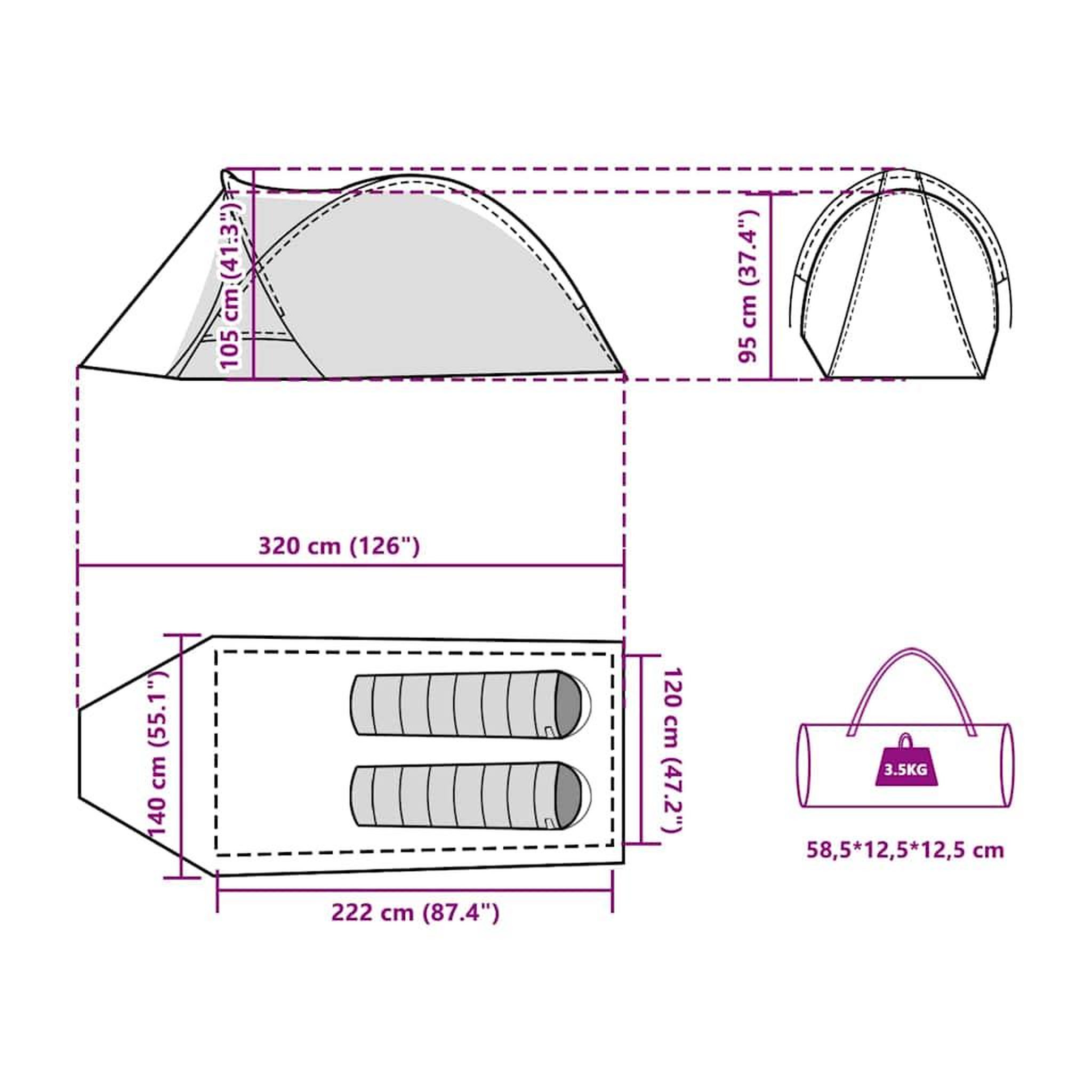 Voir la diapositive 6 : VIDAXL Tente de camping a dome 2 personne bleu impermeable