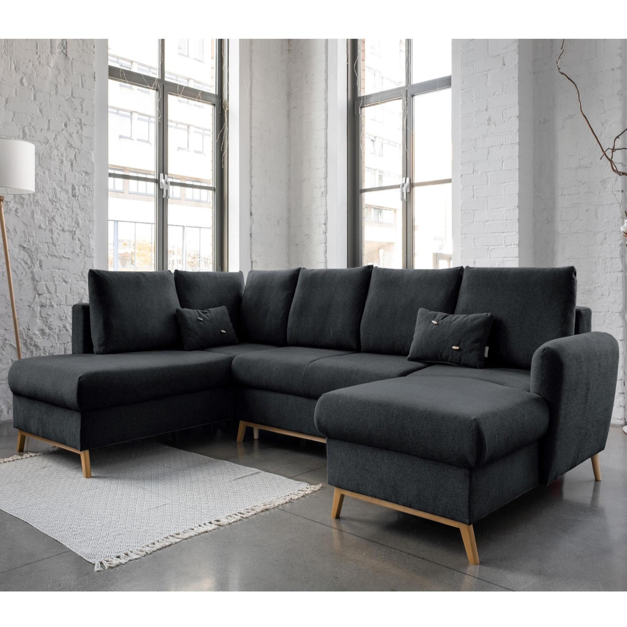 Voir la diapositive 1 : BEST MOBILIER Lagom - canapé d'angle panoramique - convertible - avec coffre - en tissu - 7 places - gauche