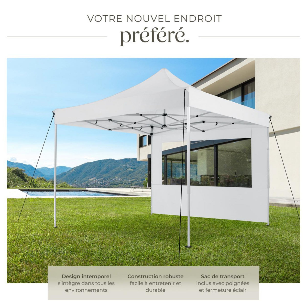 tectake Pavillon de jardin 3 x 3 m avec cadre en aluminium blanc