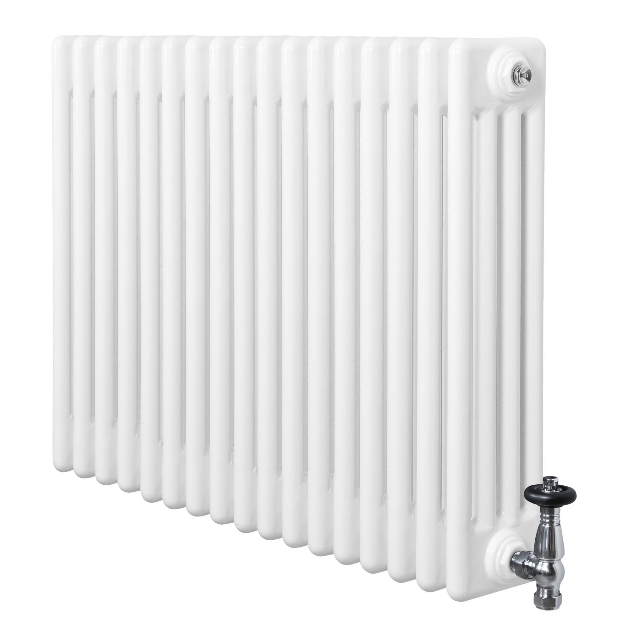 MONSTERSHOP Radiateur traditionnel à 4 colonnes & vannes - 600 x 785 mm. Coloris disponibles : Gris, Noir