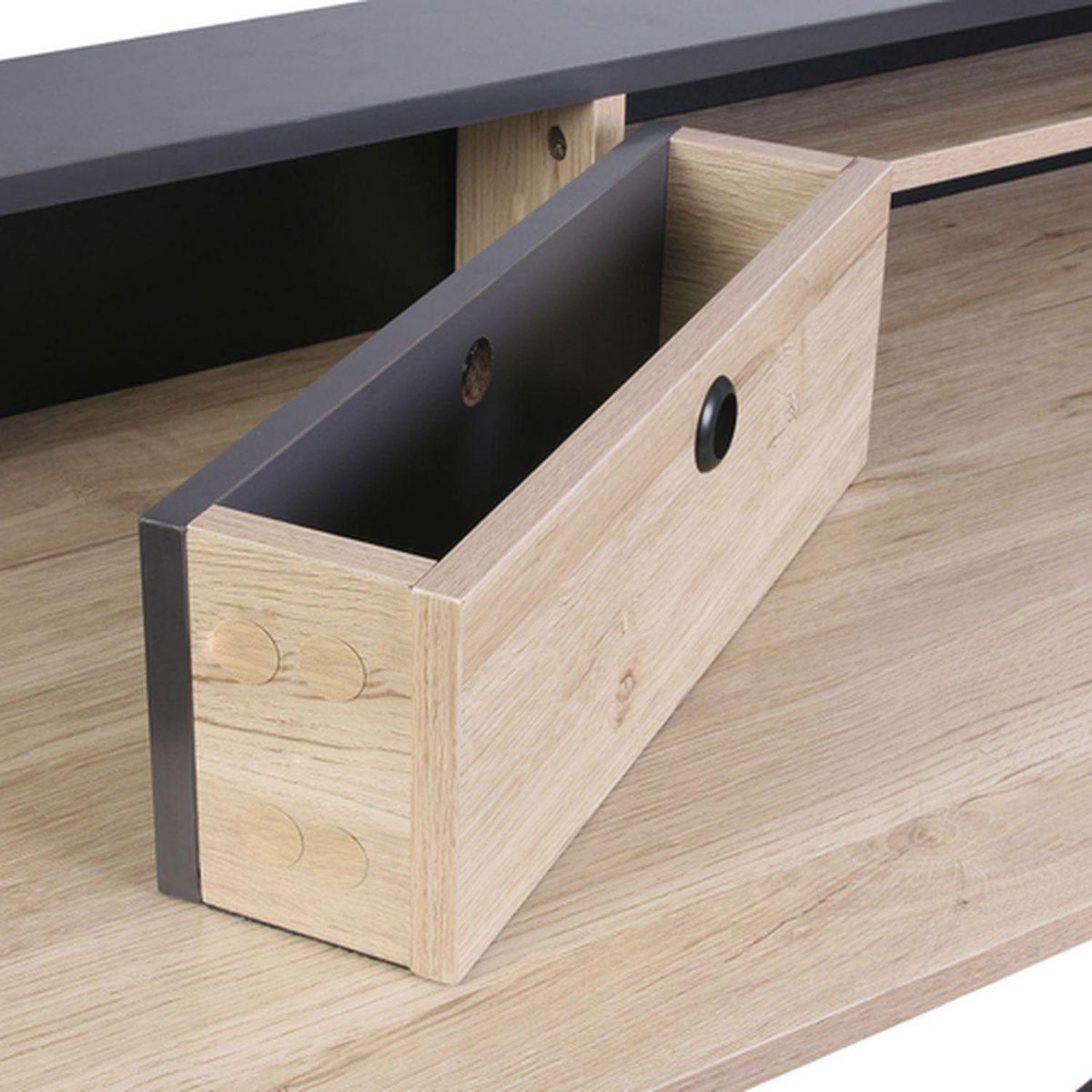 TOILINUX Bureau en Acier et MDF avec Tiroir et Niches de rangement - Noir