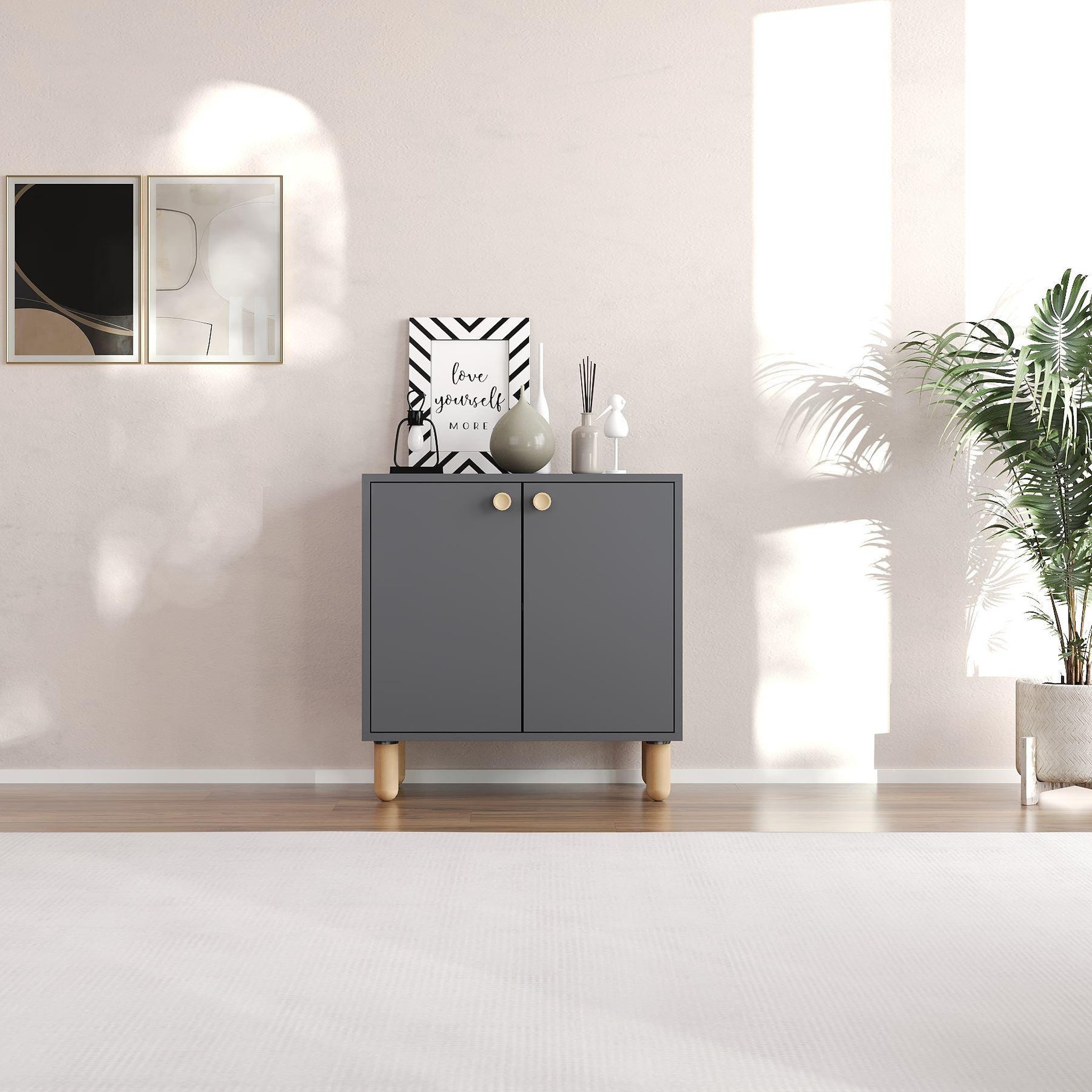 Voir la diapositive 3 : Habitat et Jardin Buffet en bois  lina  - 72 x 36 x 73 cm - gris anthracite