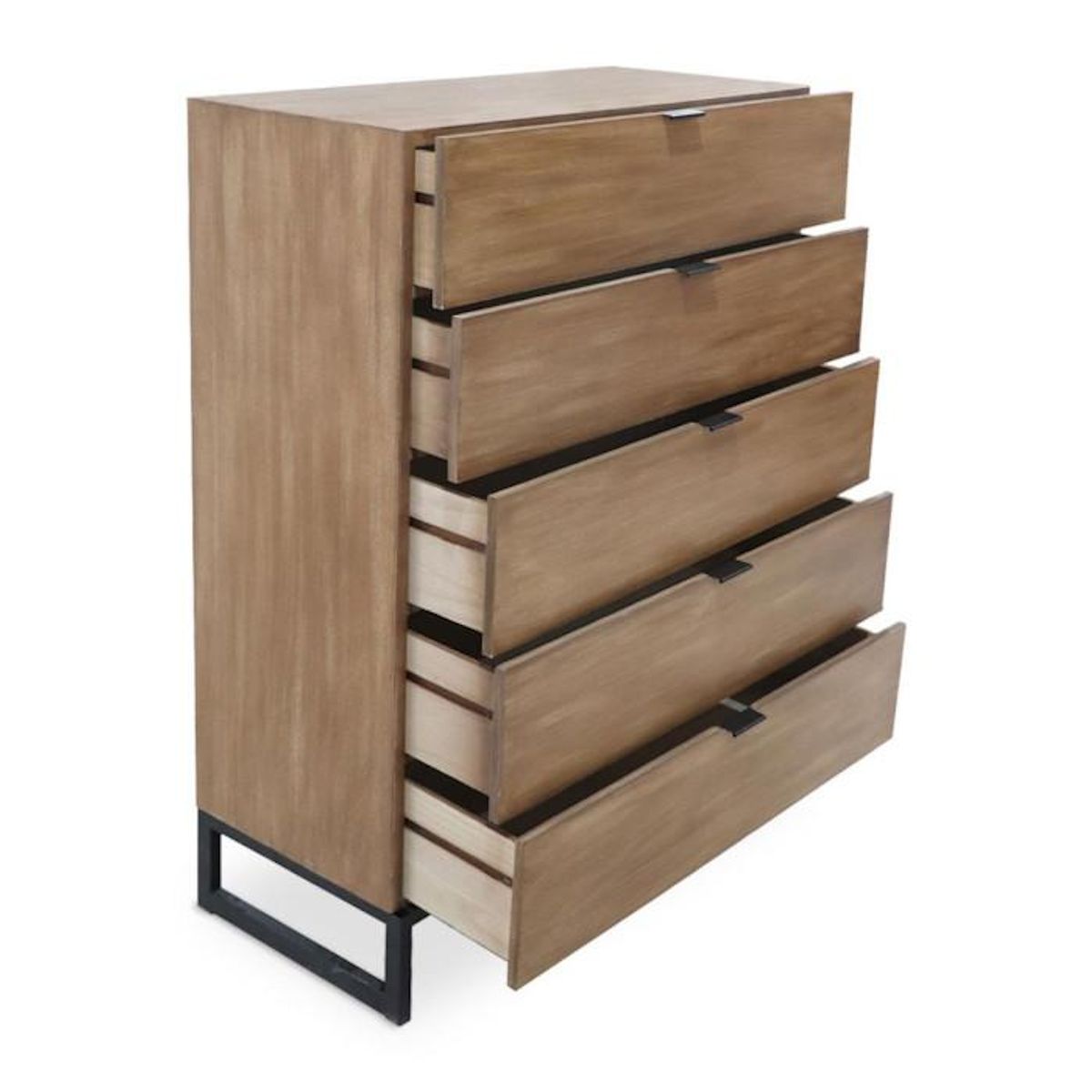 Paris Prix Commode 5 Tiroirs Design  Bolta  115cm Chêne Clair