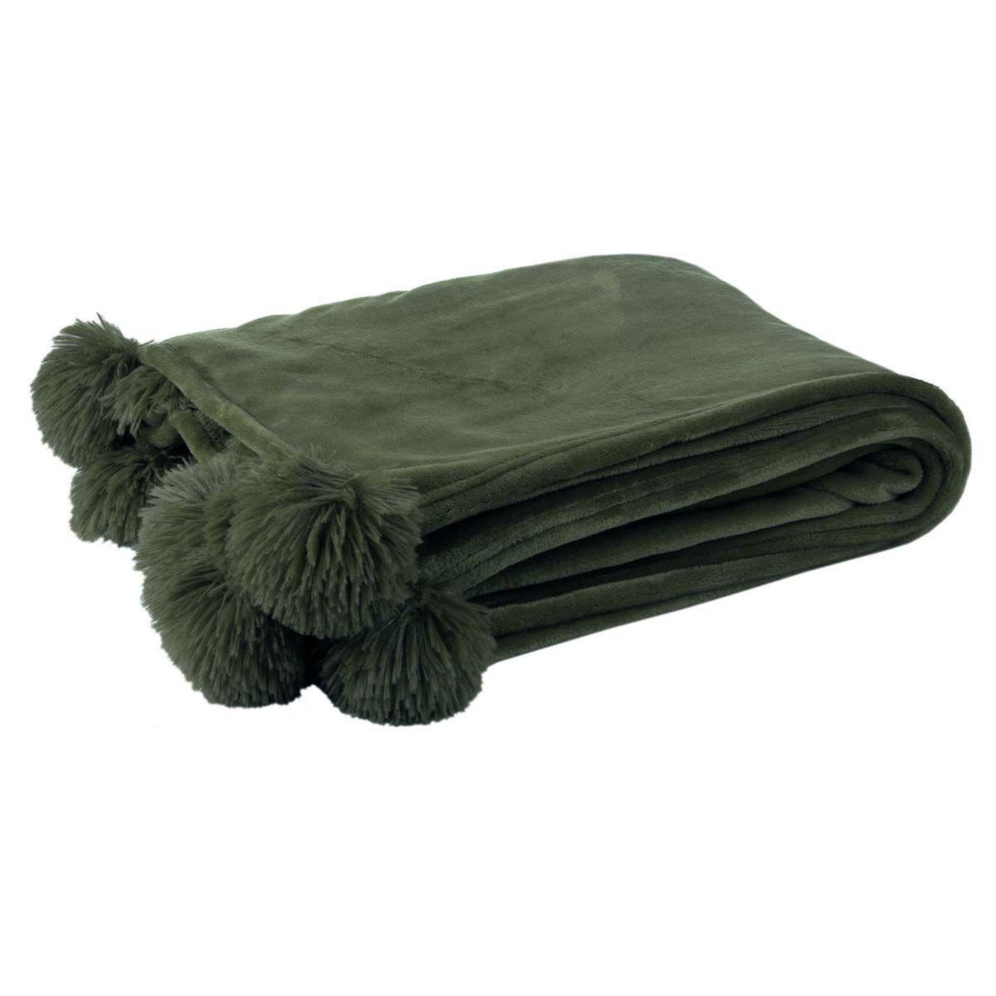 J-LINE Plaid à pompons  blanket  130x170cm vert foncé