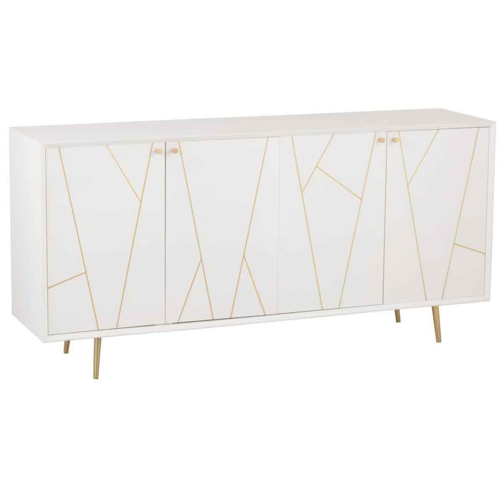 Voir la diapositive 1 : J-LINE Buffet 4 Portes Design  Remina  160cm Blanc & Or