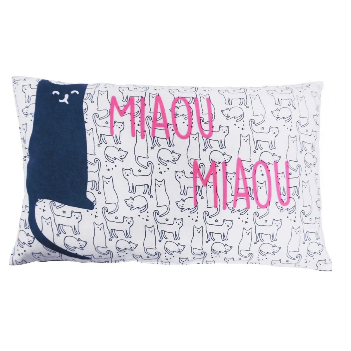 FUTURE HOME Coussin enfant imprimé chat en coton 30x50cm MIAOU