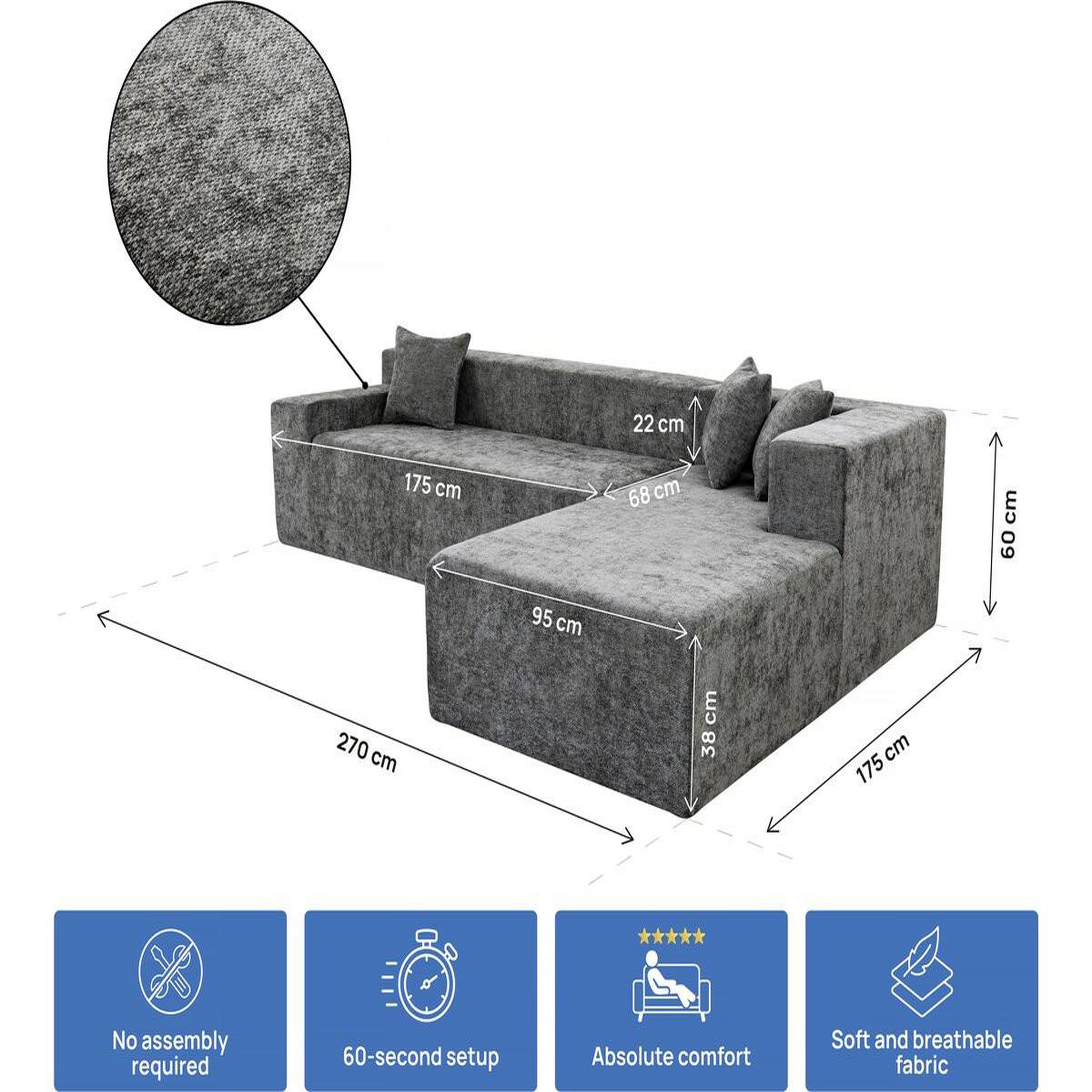 Voir la diapositive 3 : Habitat et Jardin Canapé d'angle en tissu texturé  tessaro  - 4 places - gris