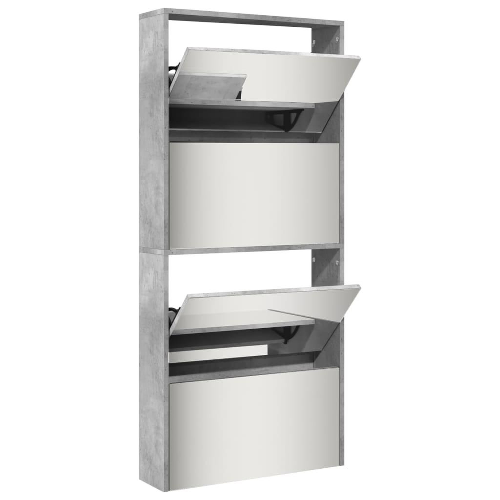 Voir la diapositive 4 : VIDAXL Armoire a chaussures et miroir 4 niveaux gris beton 63x17x134cm