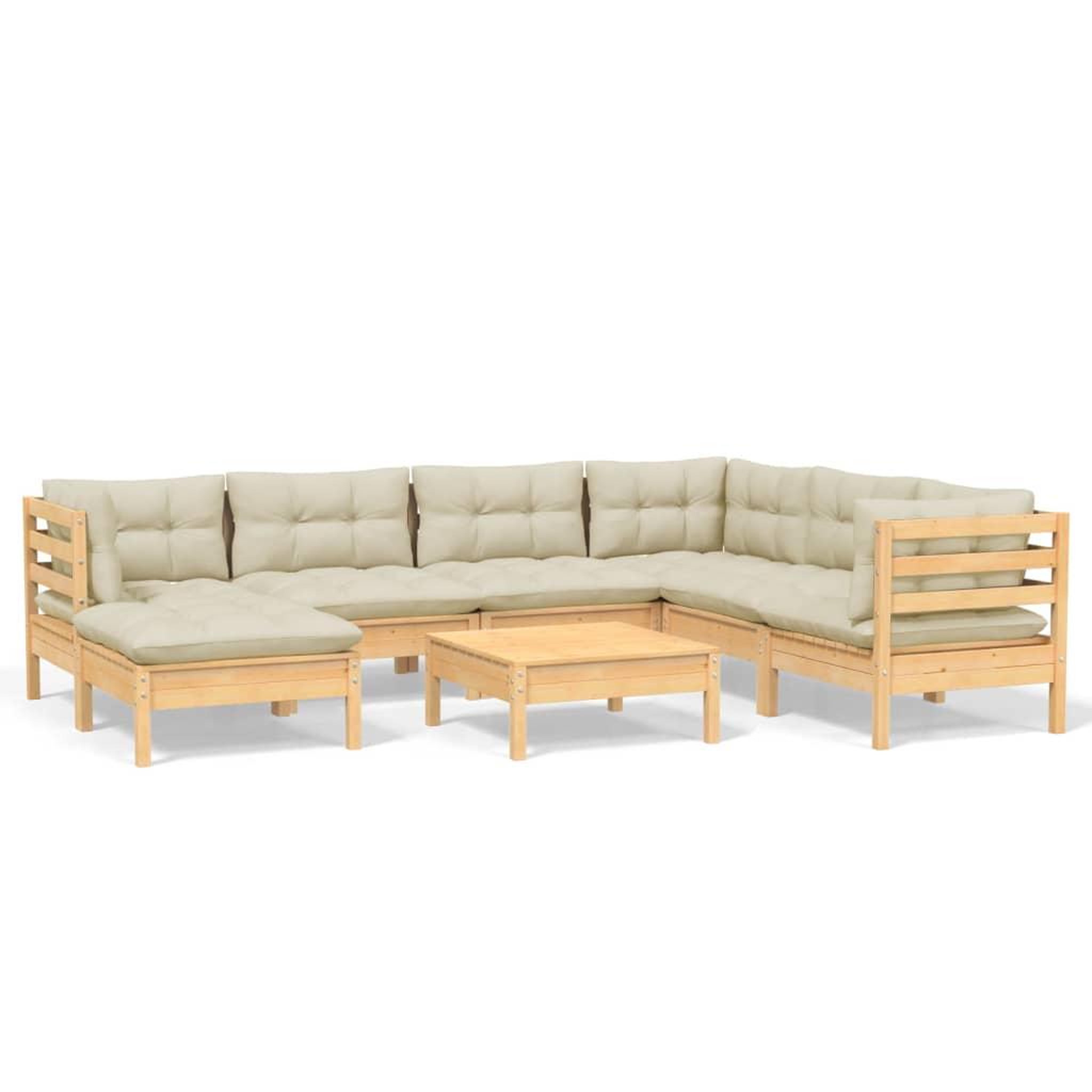 Voir la diapositive 2 : VIDAXL Salon de jardin 8 pcs avec coussins creme Bois de pin massif