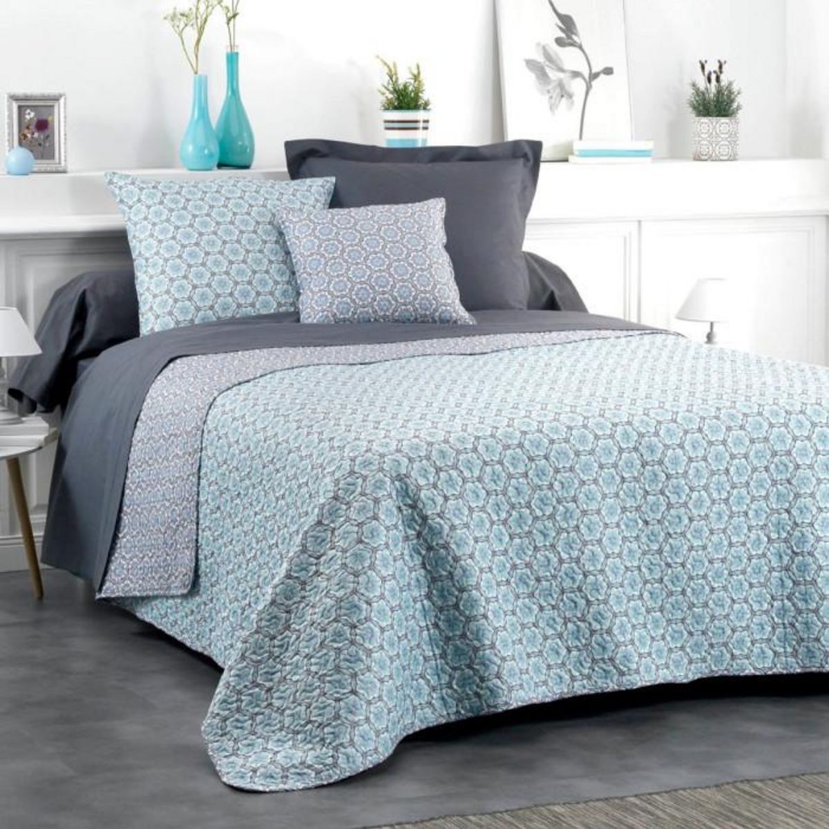 Paris Prix Housse de Coussin  Isaline  60x60cm Bleu & Gris