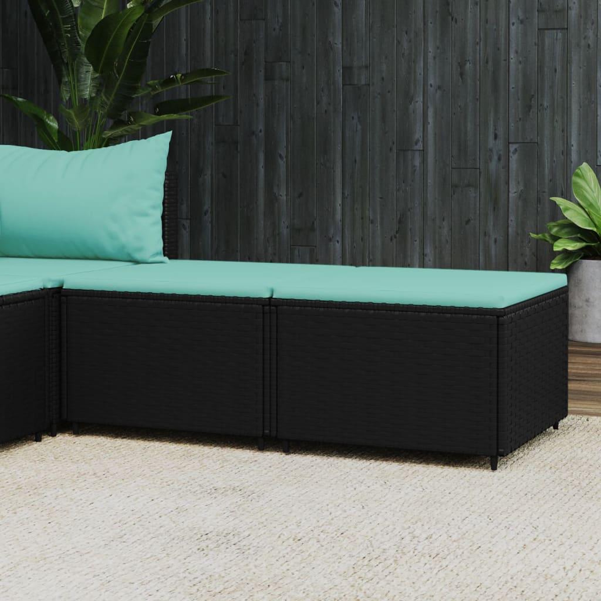 VIDAXL Repose-pieds de jardin et coussins lot de 2 noir resine tressee