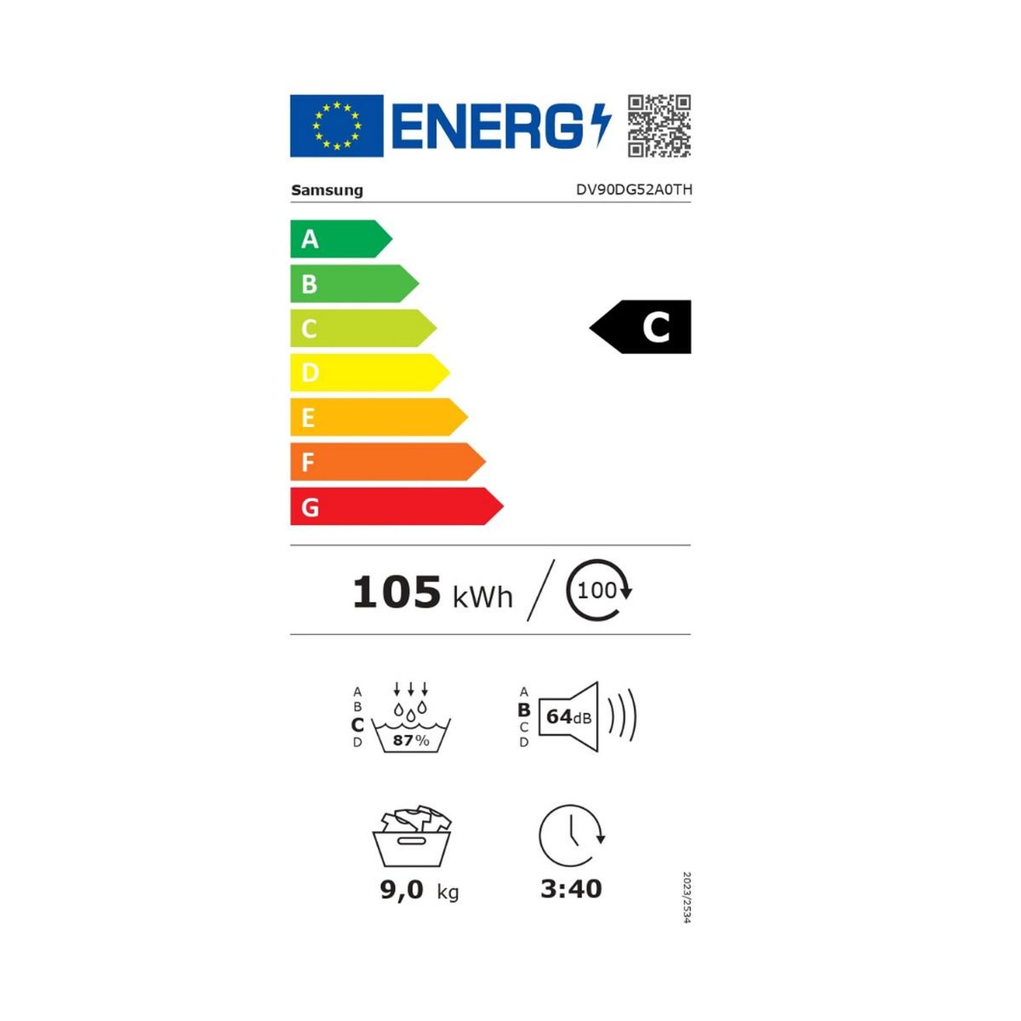 Voir la diapositive 2 : Samsung Sèche-linge pompe à chaleur 60cm 9kg - dv90dg52a0th