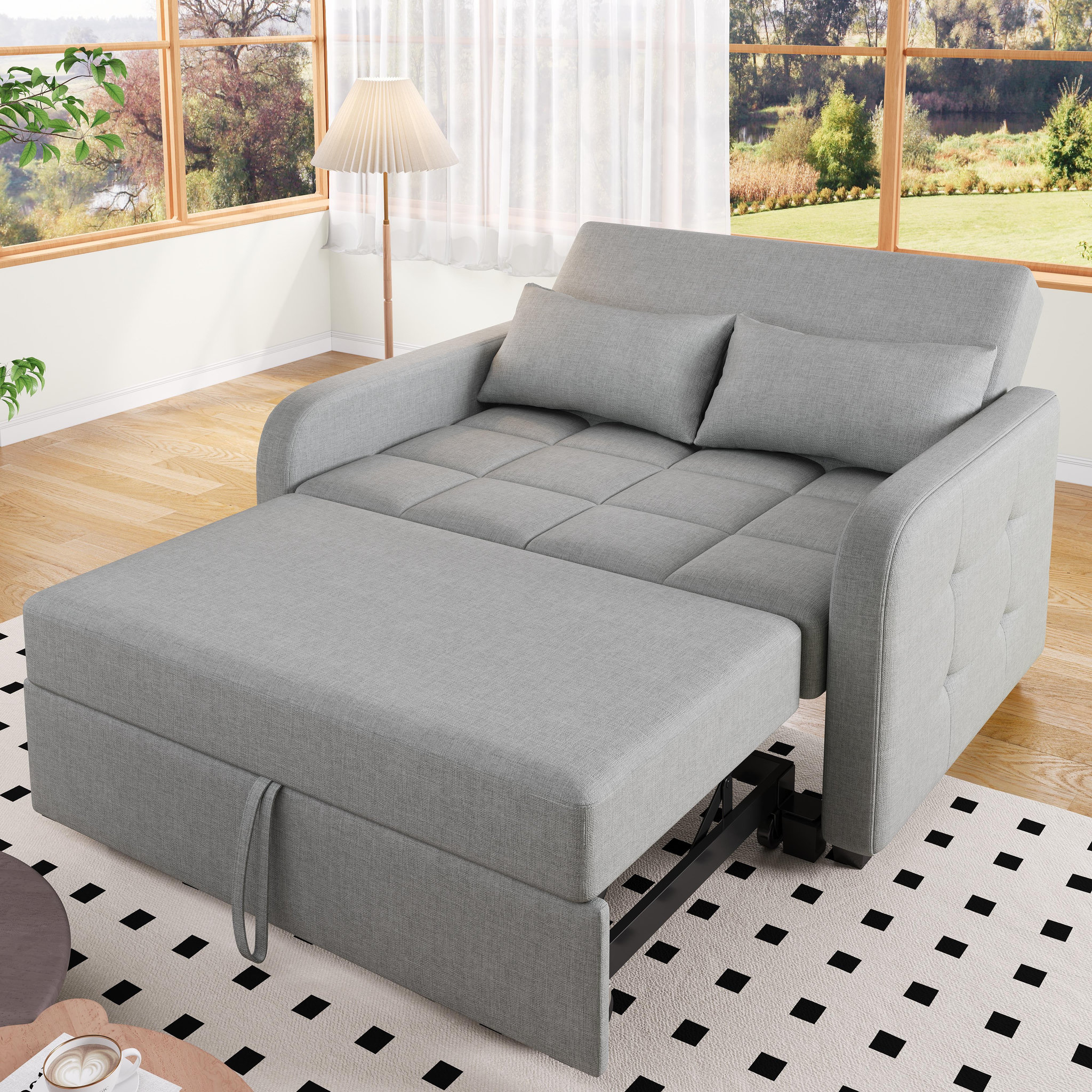 Voir la diapositive 2 : MERAX Canapé droit convertible 2 places tissu