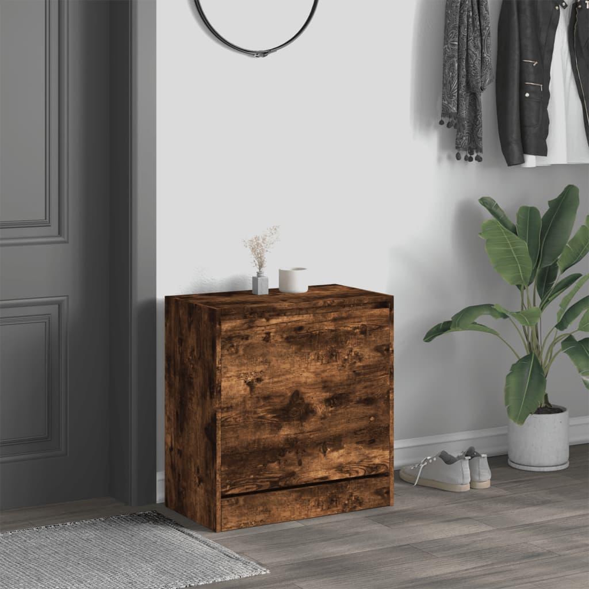 Voir la diapositive 3 : VIDAXL Armoire a chaussures chene fume 60x34x63,5 cm bois d'ingenierie