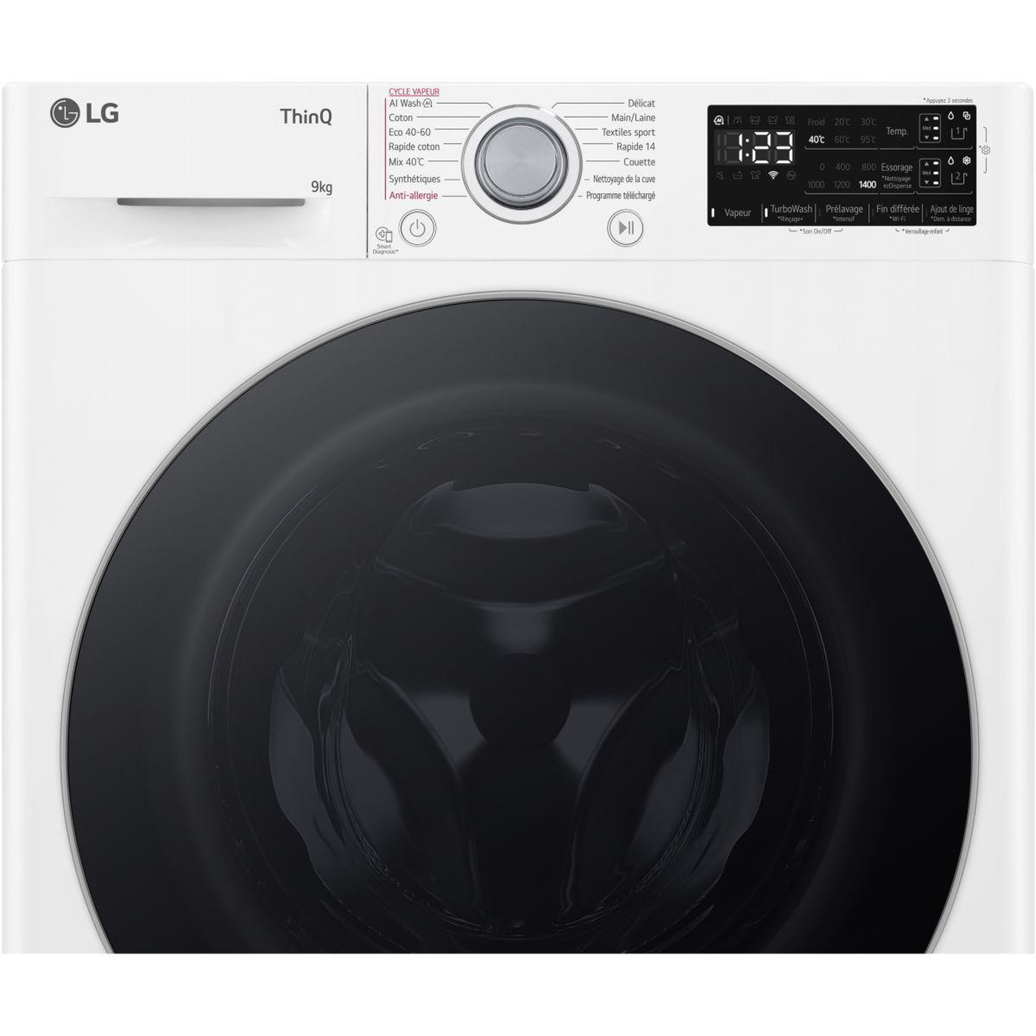 Voir la diapositive 5 : LG Lave linge hublot f94r31whsa - 9 kg - 1400 tr/min - classe a - moteur direct drive - autodosage - connecté wifi