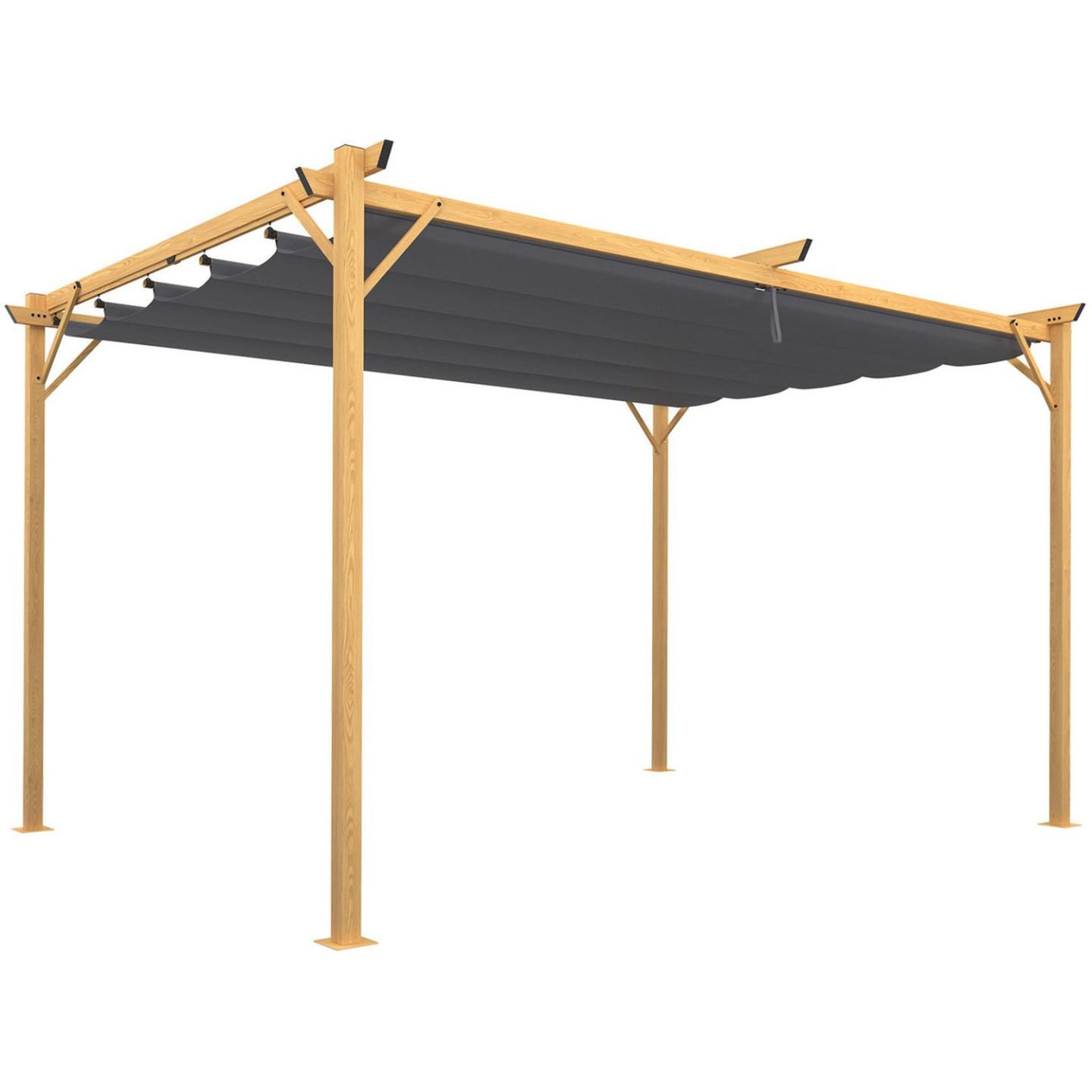 ID MARKET Pergola toit rétractable 4 pieds 3x4 m tonnelle effet bois toile gris anthracite