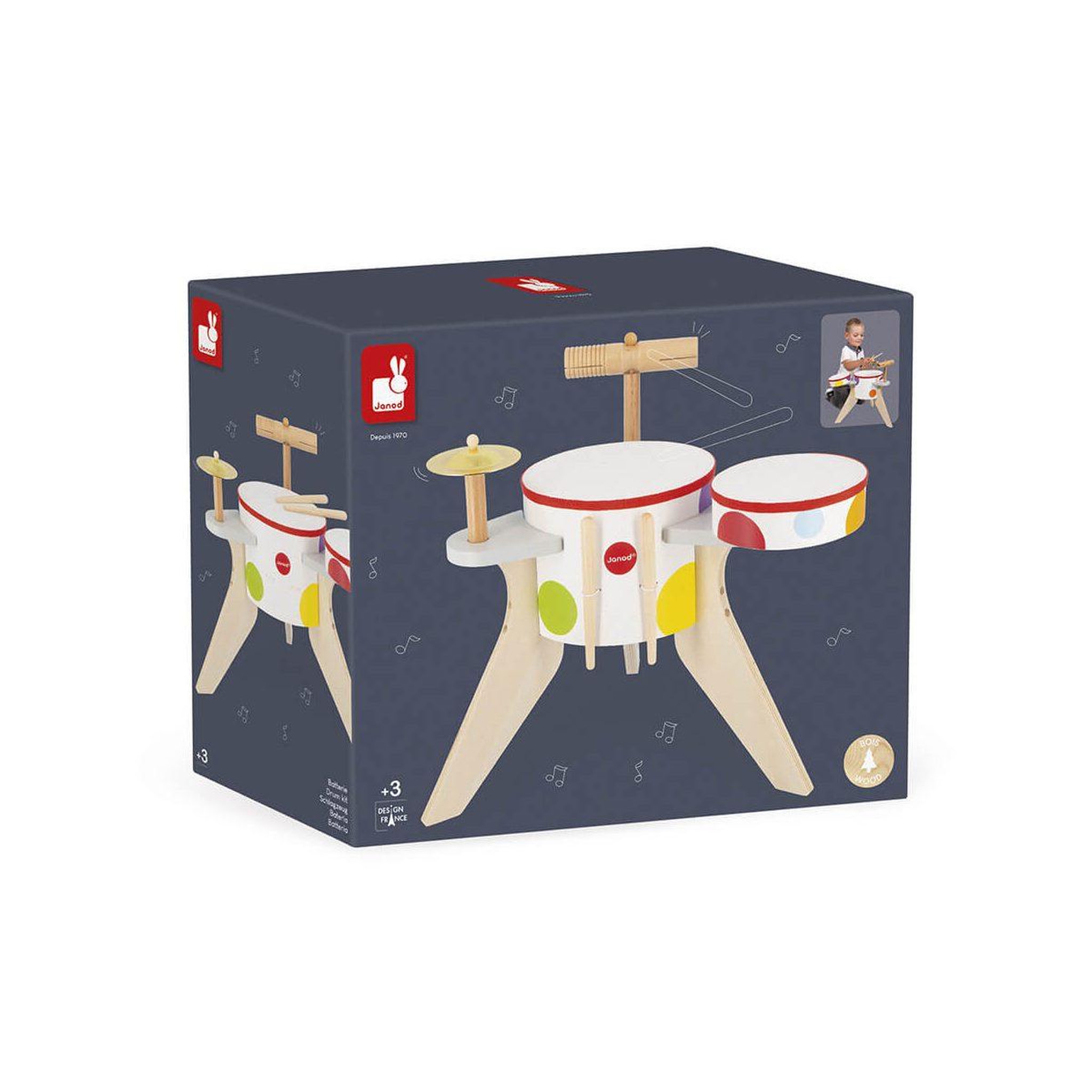 Voir la diapositive 3 : JANOD Ma premiere batterie en bois Confetti