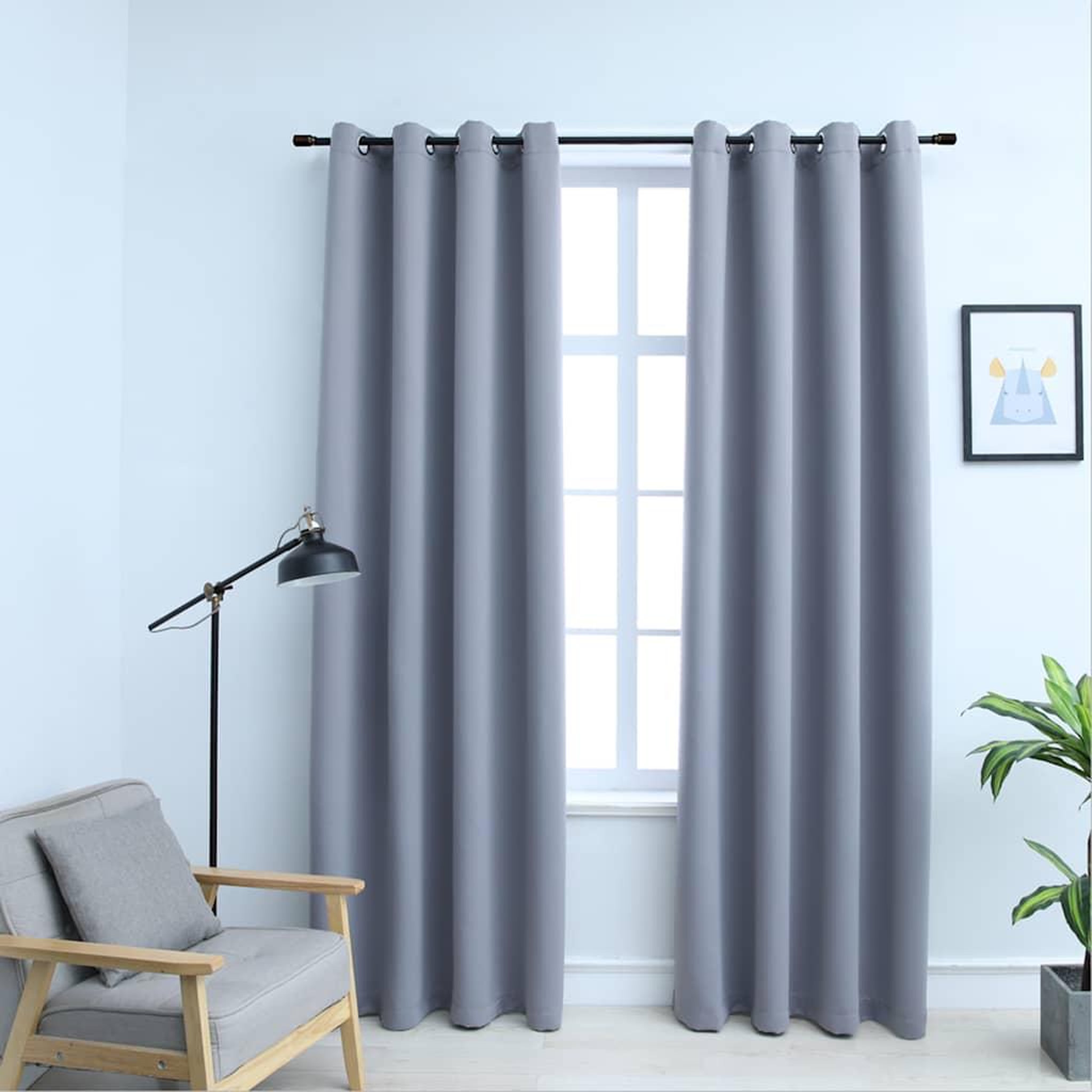 VIDAXL Rideaux occultants avec anneaux en metal 2 pcs Gris 140x175 cm