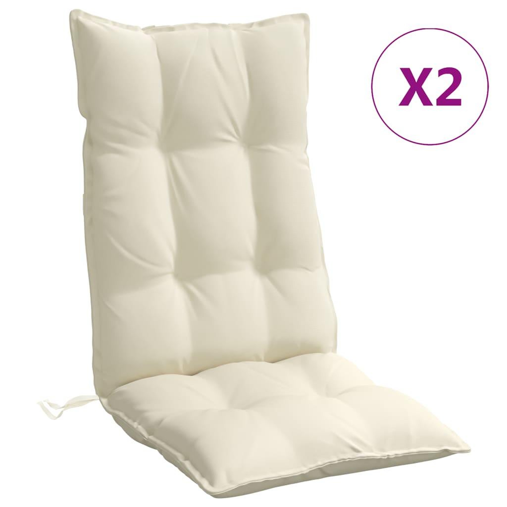 Voir la diapositive 2 : VIDAXL Coussins de chaise a dossier haut lot de 2 creme tissu oxford