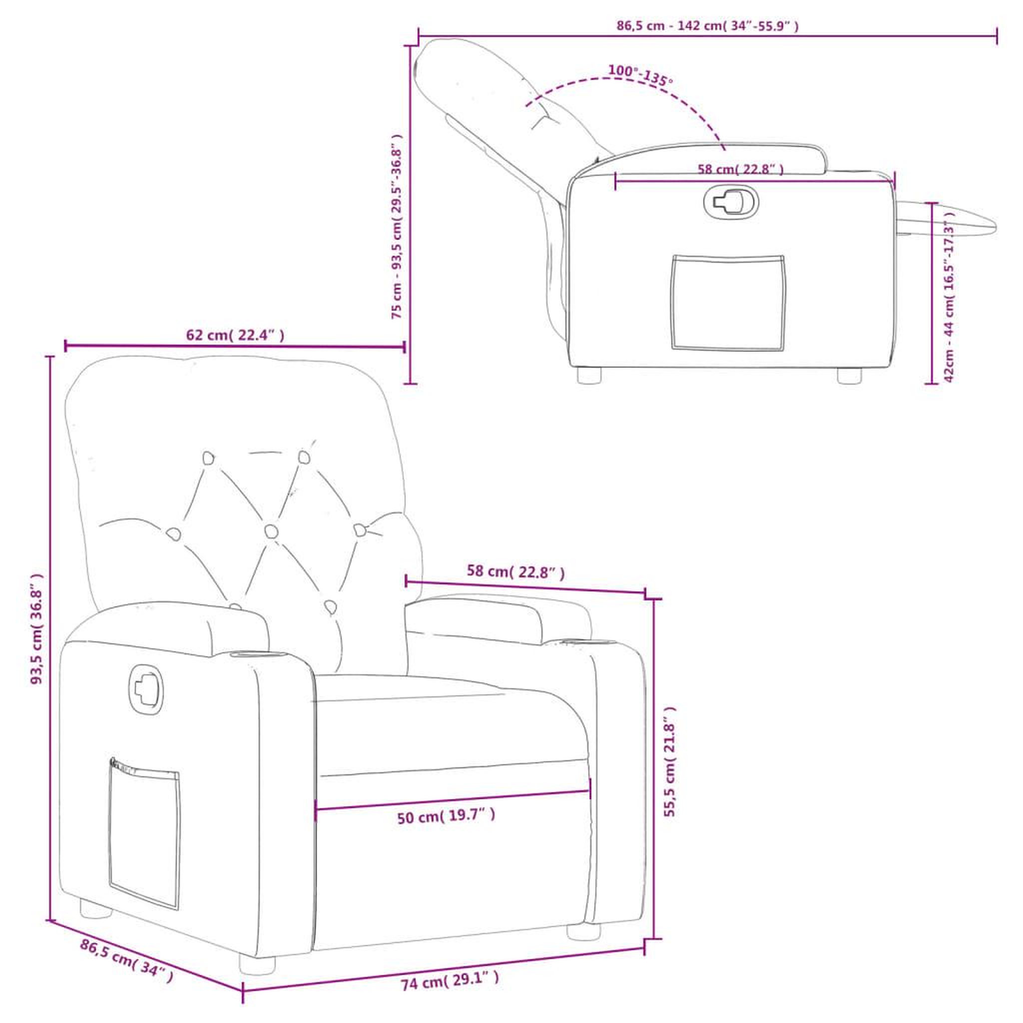 Voir la diapositive 6 : VIDAXL Fauteuil inclinable Marron fonce Tissu