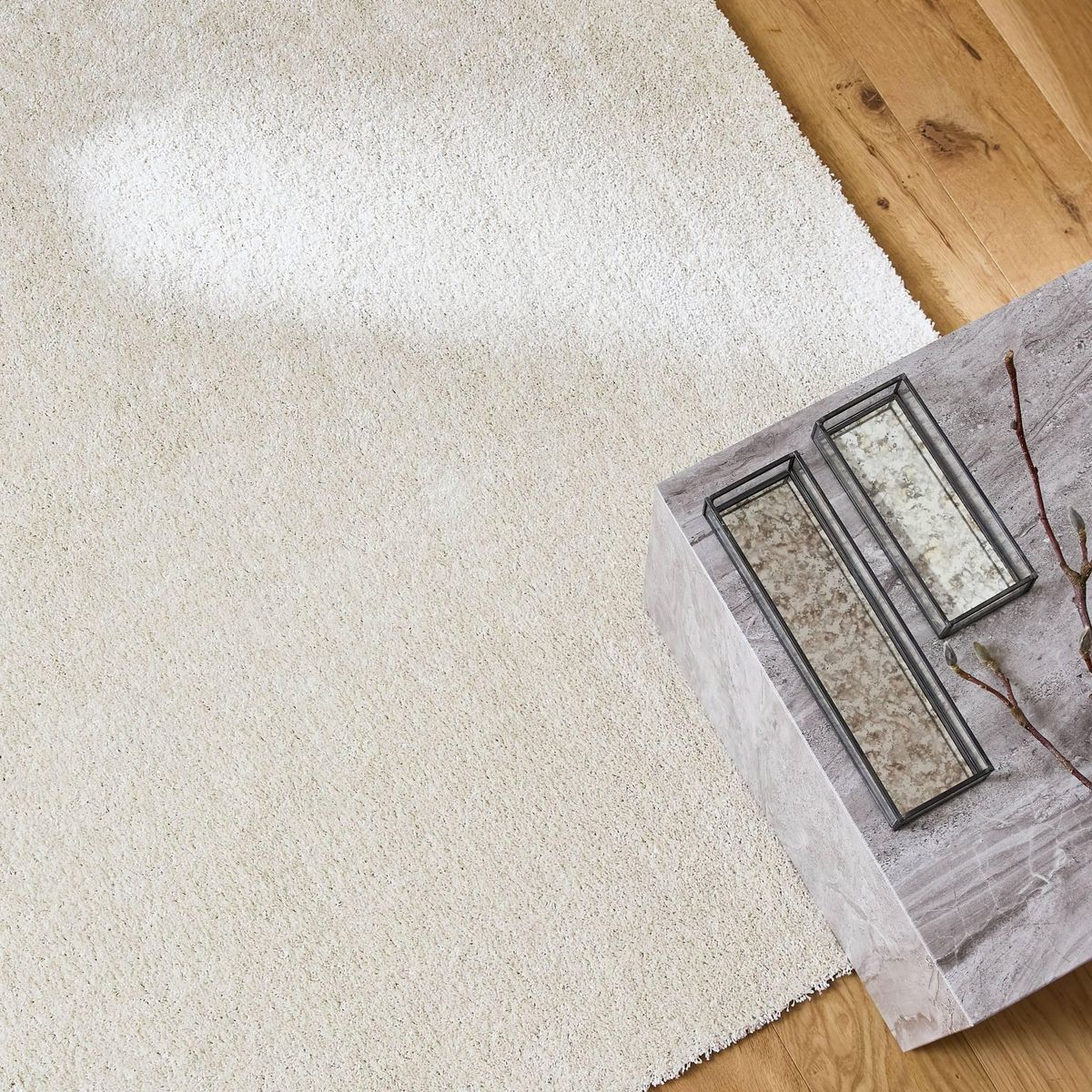 SWEEEK Tapis intérieur velours frisé crème, poil ras effet bouclette