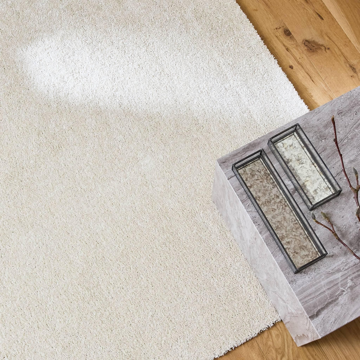 SWEEEK Tapis intérieur velours frisé crème, poil ras effet bouclette