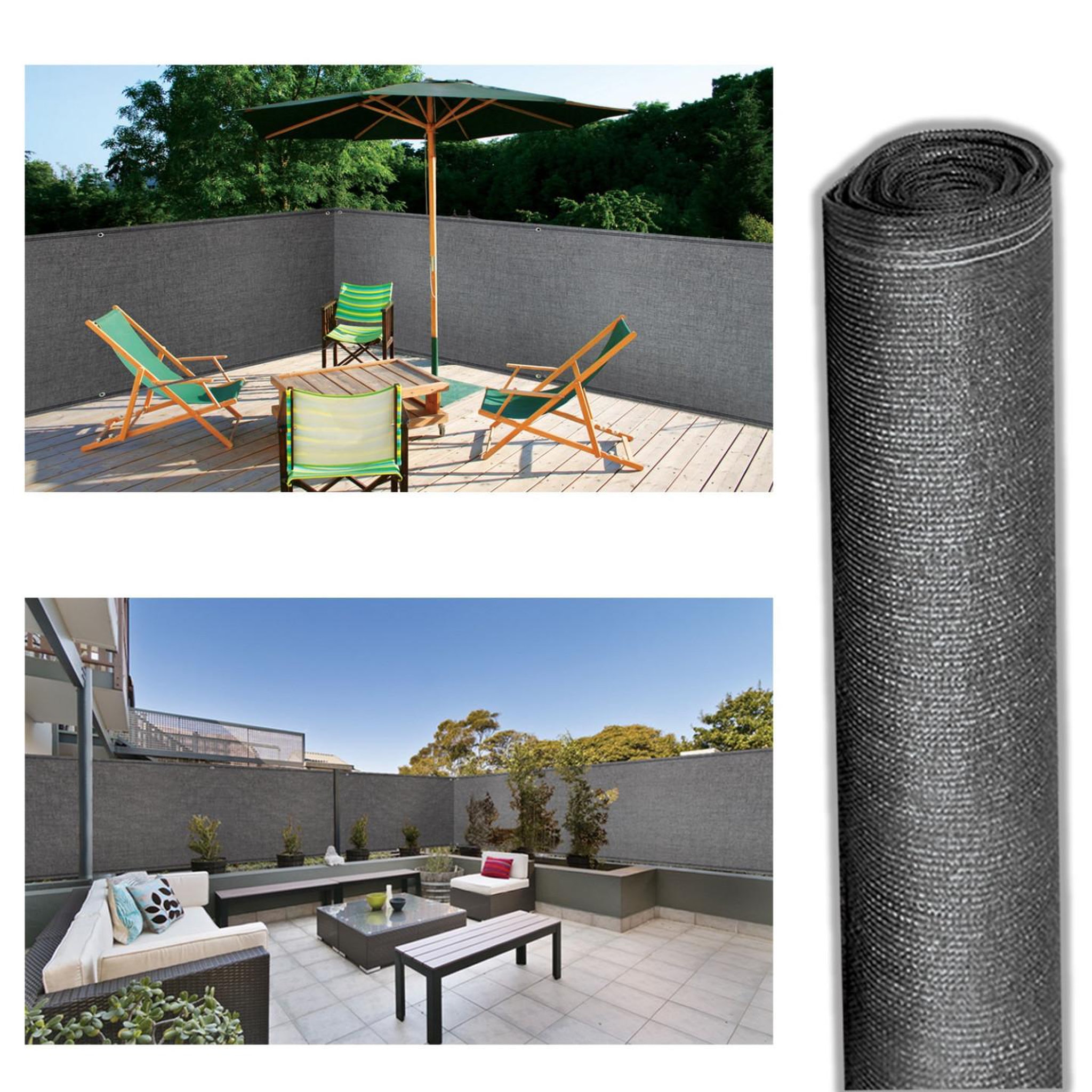 Voir la diapositive 4 : ID MARKET Brise vue haute densité 1,5 x 10 m gris 300 gr/m² qualité pro