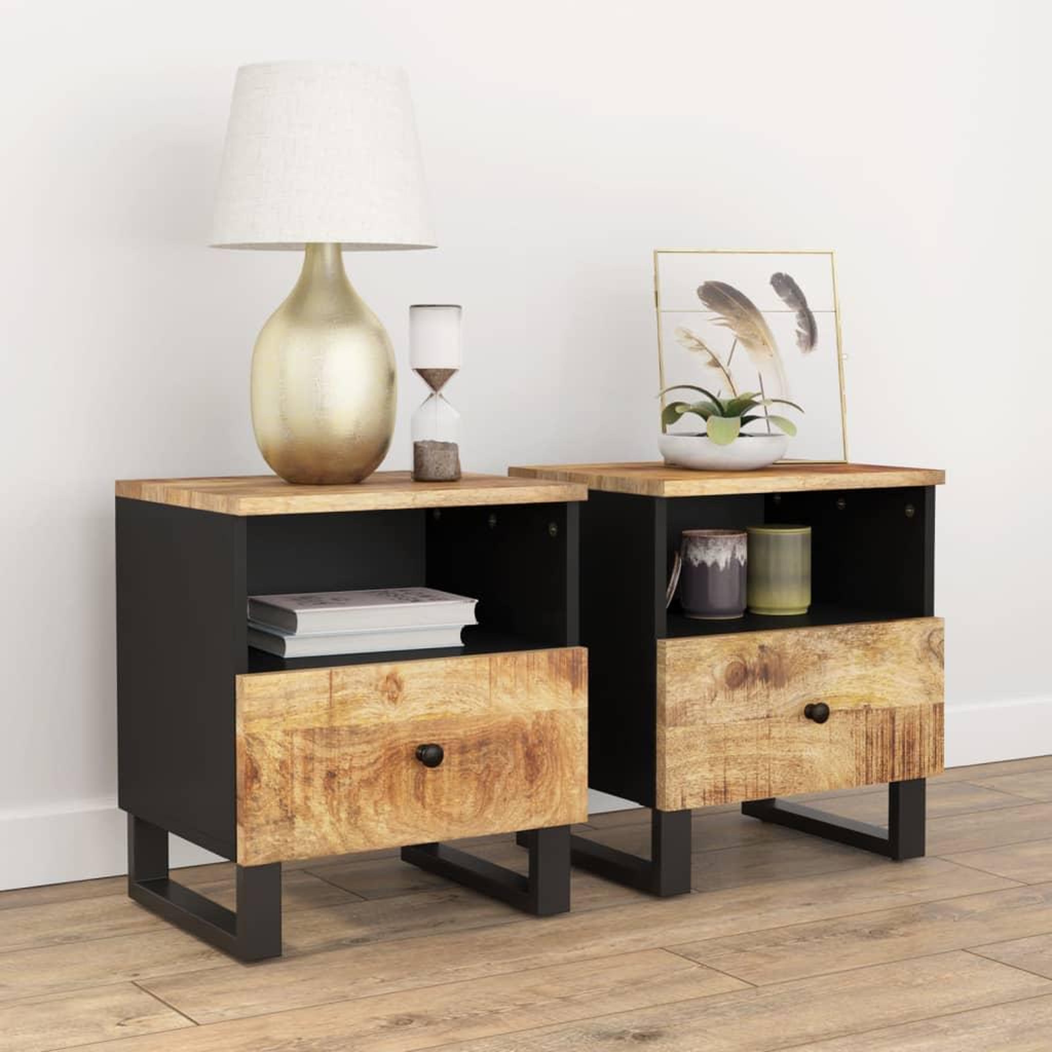 Voir la diapositive 1 : VIDAXL Tables de chevet 2 pcs Bois de manguier solide et d'ingenierie
