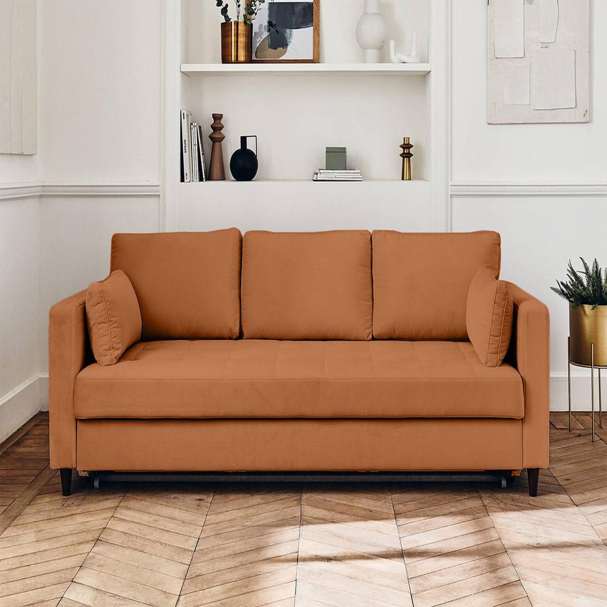 Voir la diapositive 5 : BEST MOBILIER Anna - canapé droit 3 places convertible avec poche en velours
