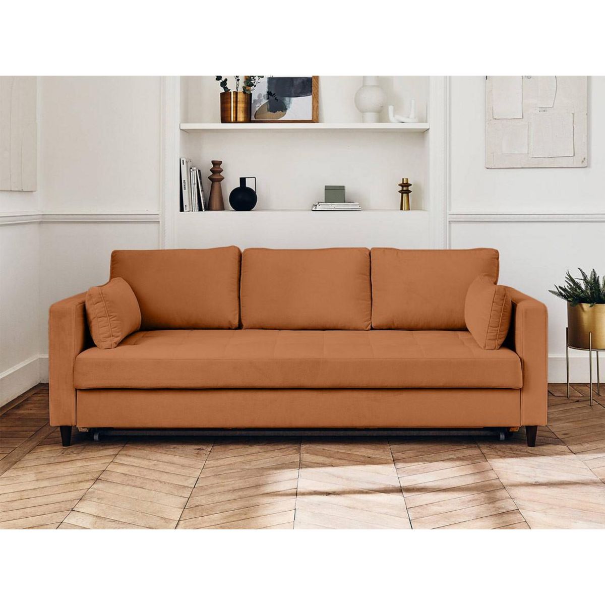 LISA DESIGN Anna - canapé droit 3 places convertible avec poche en velours