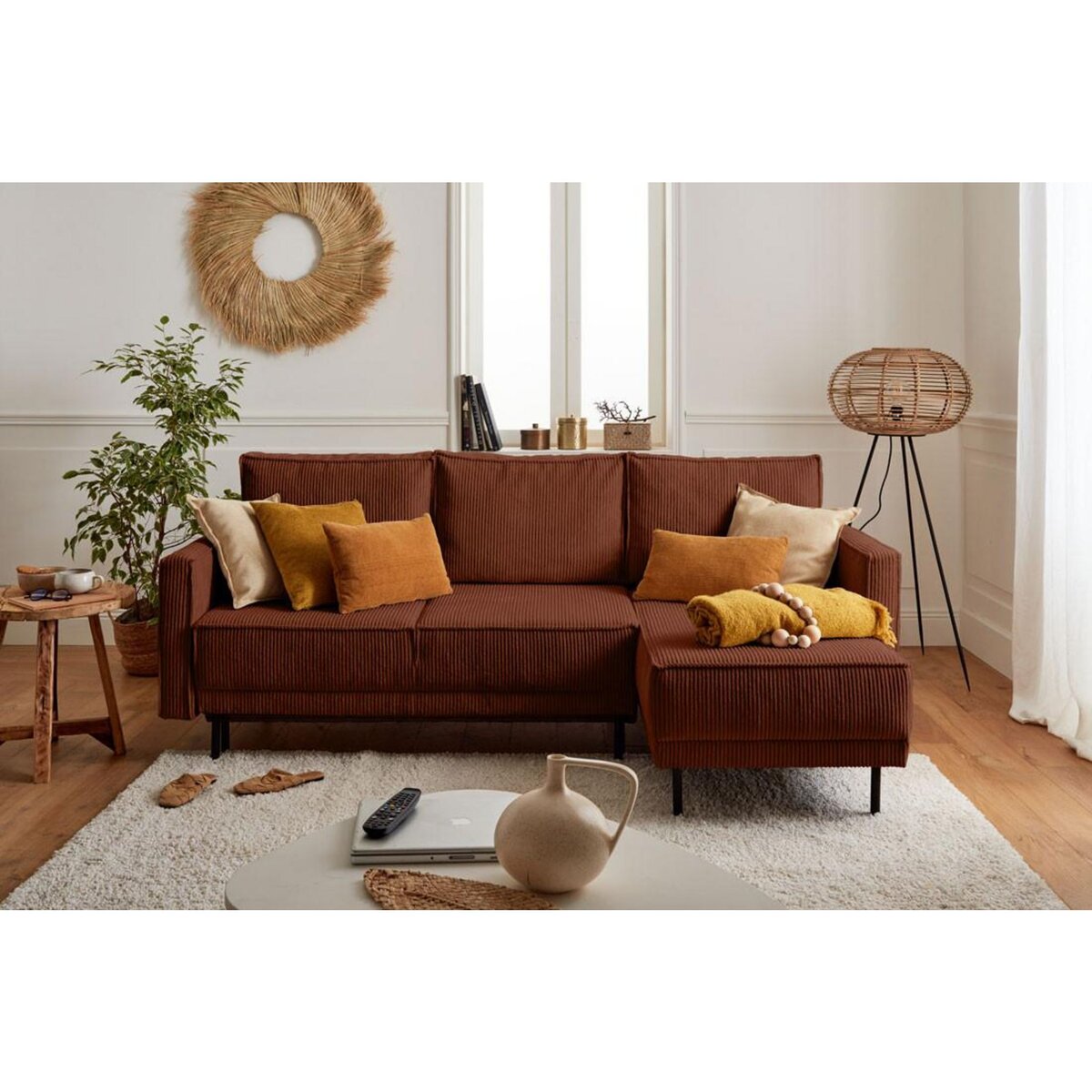 LISA DESIGN Charlie - canapé d'angle réversible - 4 places - convertible avec coffre - en velours côtelé