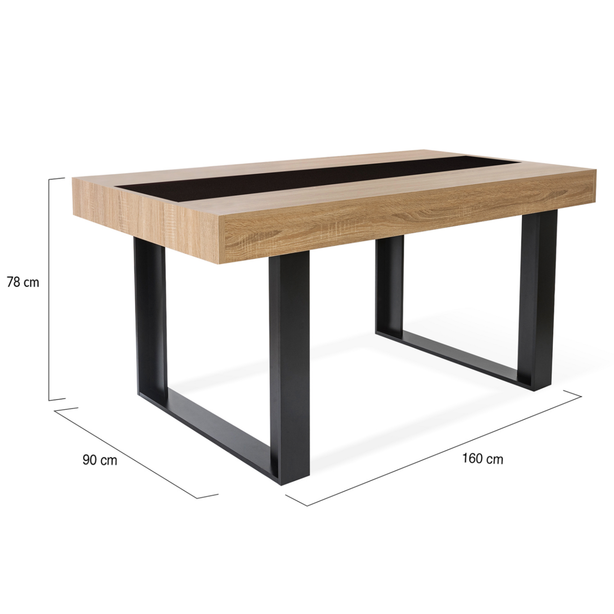 ID MARKET Table à manger rectangle PHOENIX 6 personnes bois et noir bande centrale noire 160 cm
