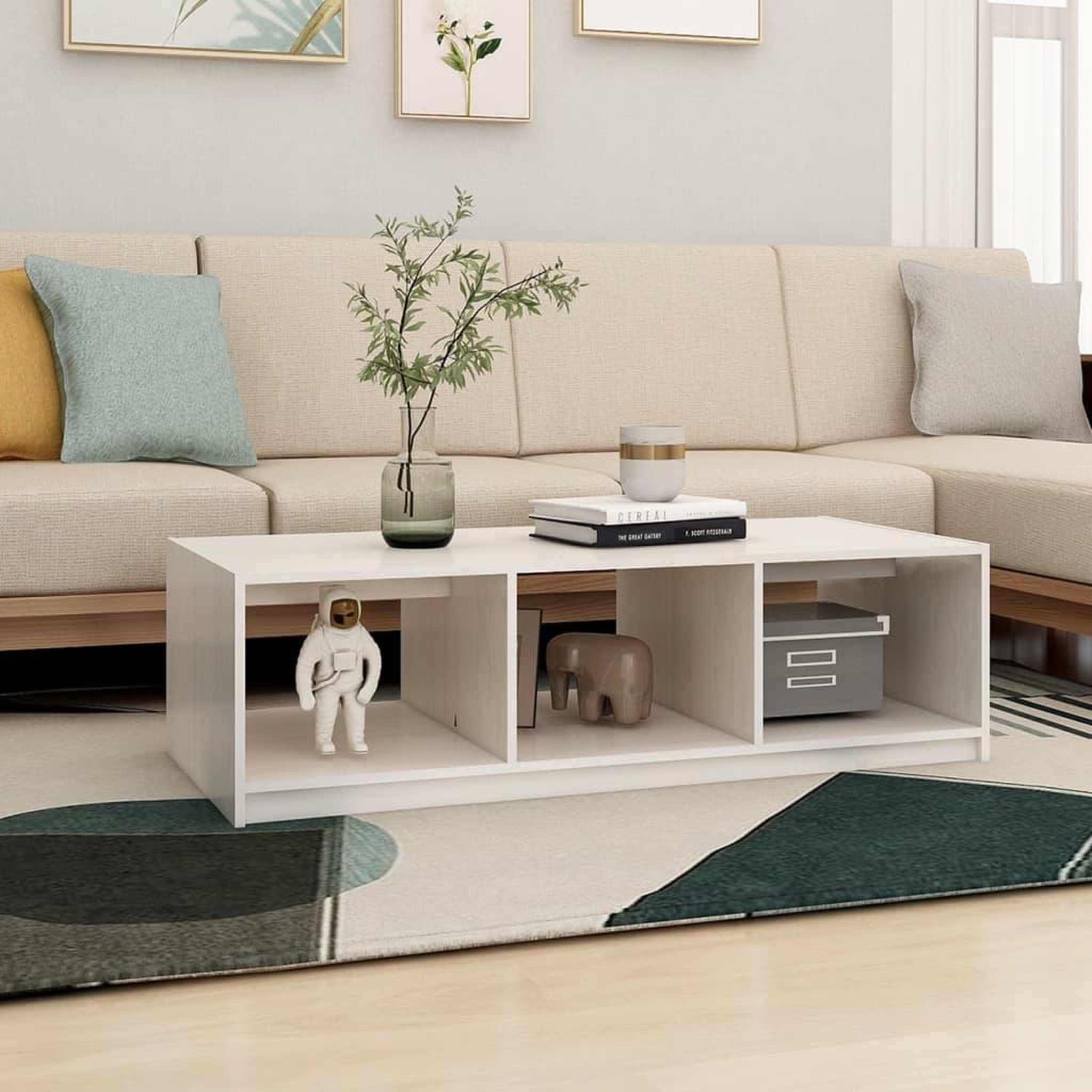 Voir la diapositive 3 : VIDAXL Table basse blanc 110x50x34 cm bois de pin massif