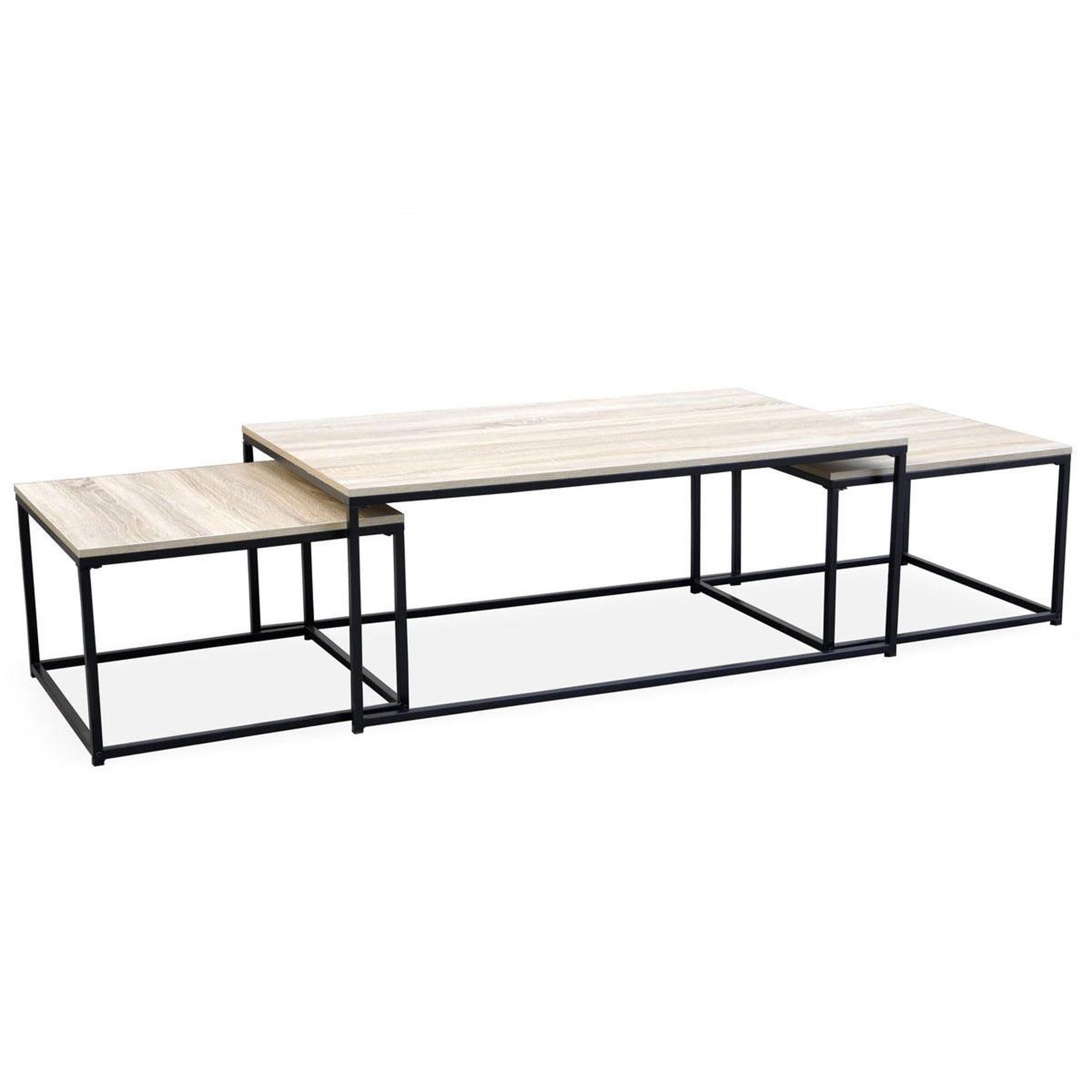 Voir la diapositive 1 : Paris Prix Lot de 3 Tables Basses Gigognes  Féline  120cm Chêne Clair