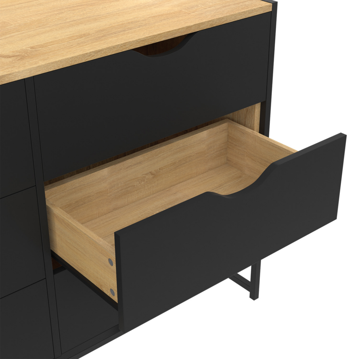 ID MARKET Commode 6 tiroirs noirs BOSTON 115 cm design industriel