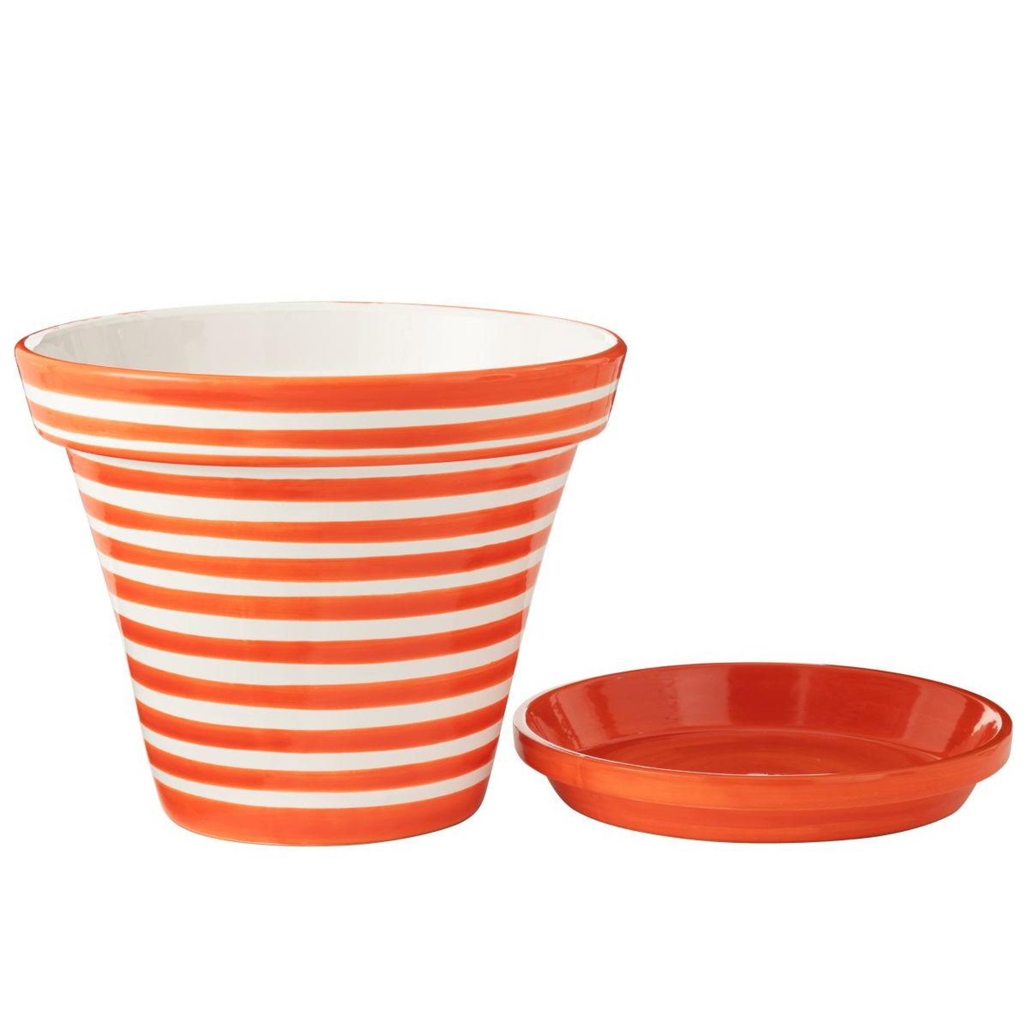 Voir la diapositive 2 : J-LINE Pot avec soucoupe en céramique  granada rayure  50cm orange