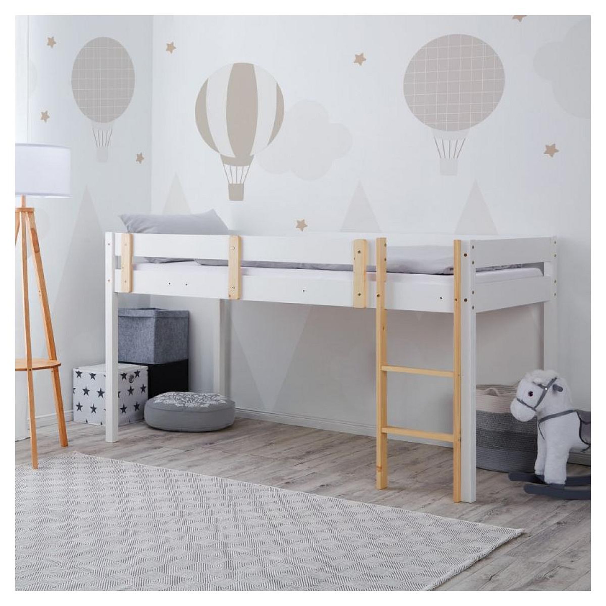 Voir la diapositive 2 : HomeStyle4U Lit 90x200 enfant blanc naturel