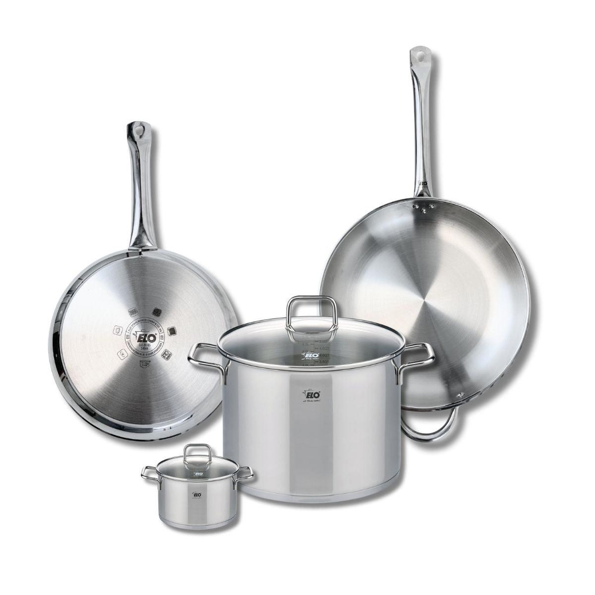 ELO Ensemble de 2 poêles de cuisson 28 et 32 cm et 2 faitouts 12 et 26 cm elo profi citrin
