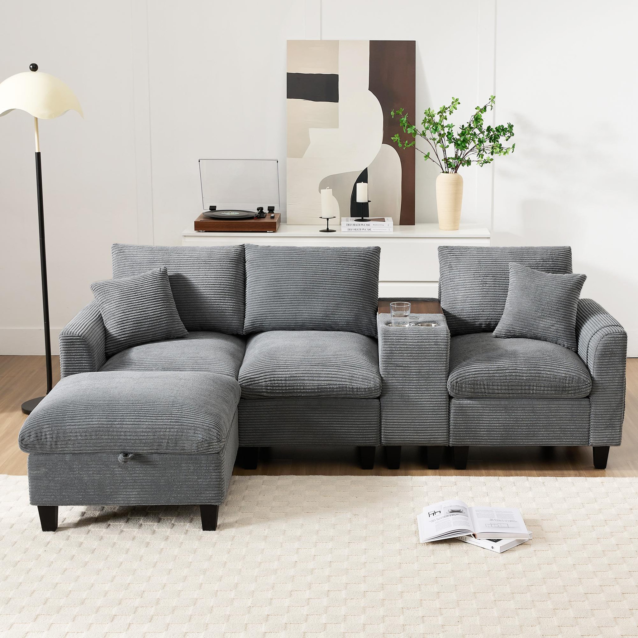Voir la diapositive 2 : MERAX Canapé d'angle réversible fixe 4 places tissu
