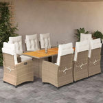 VIDAXL Ensemble a manger de jardin et coussins 9 pcs beige Poly rotin