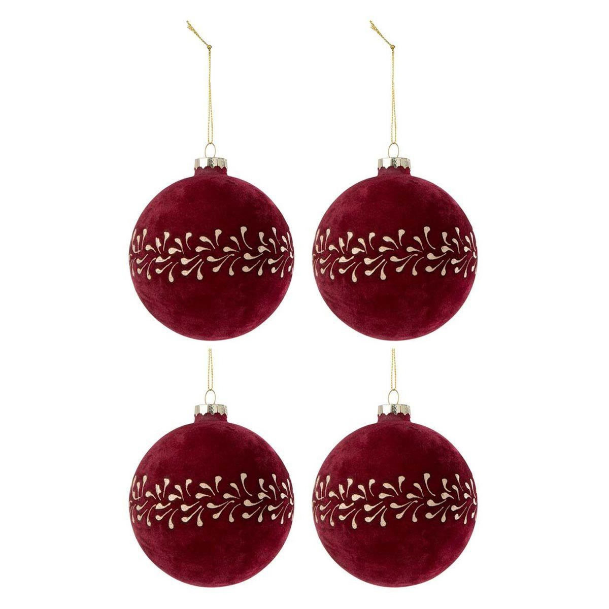 Paris Prix Lot de 4 Boules de Noël Velours  Ely  10cm Bordeaux