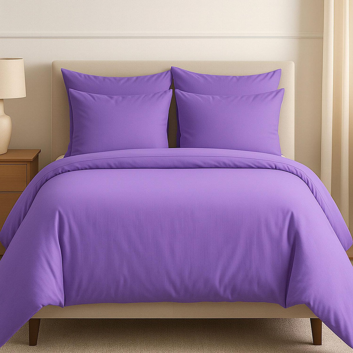 Les Ateliers du Linge Parure housse de couette 220x240 coton 57 fils prune violet