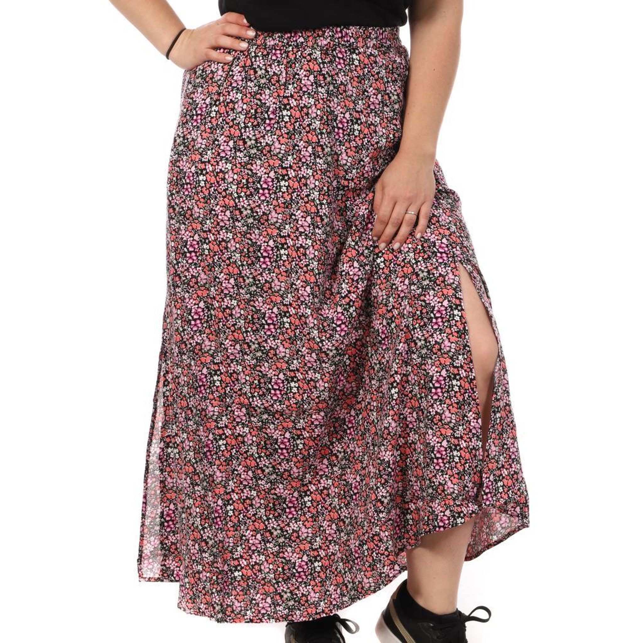Vero Moda Jupe Longues Imprimé Noir/Rose Femme Vero CURVE Moda Measy. Coloris disponibles : Noir